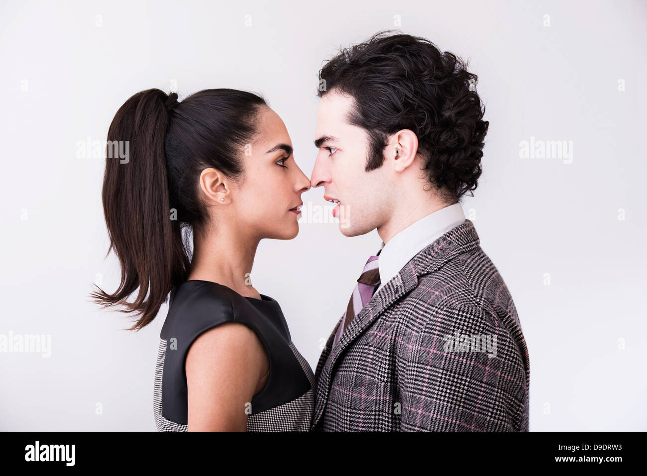 Woman and man face to face Stock Photo
