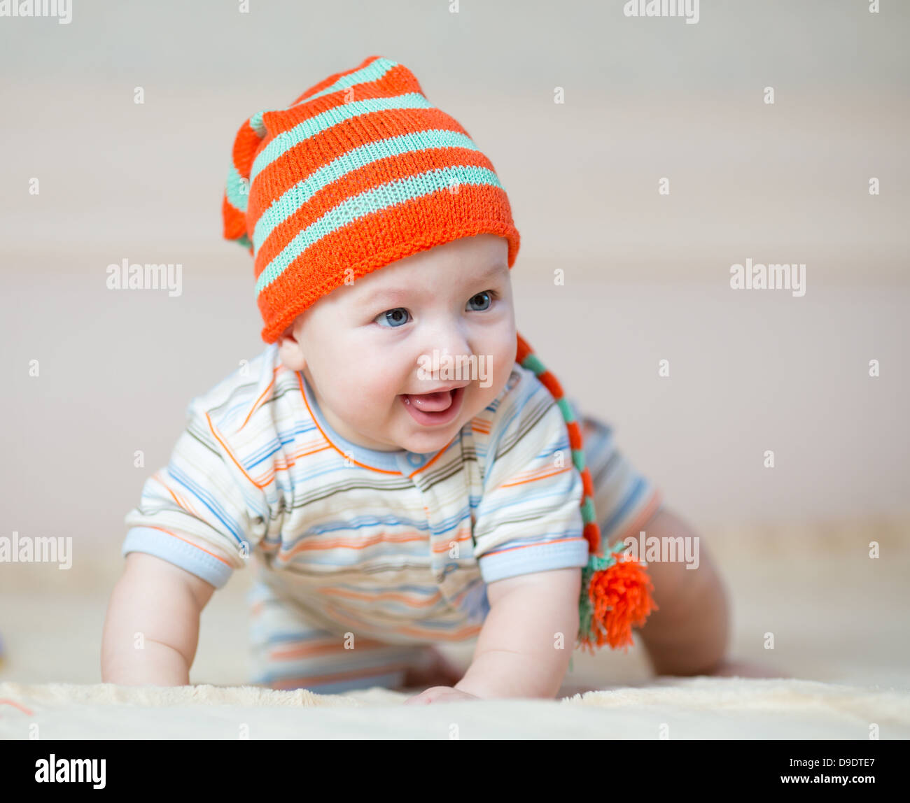 happy baby boy weared in hat Stock Photo