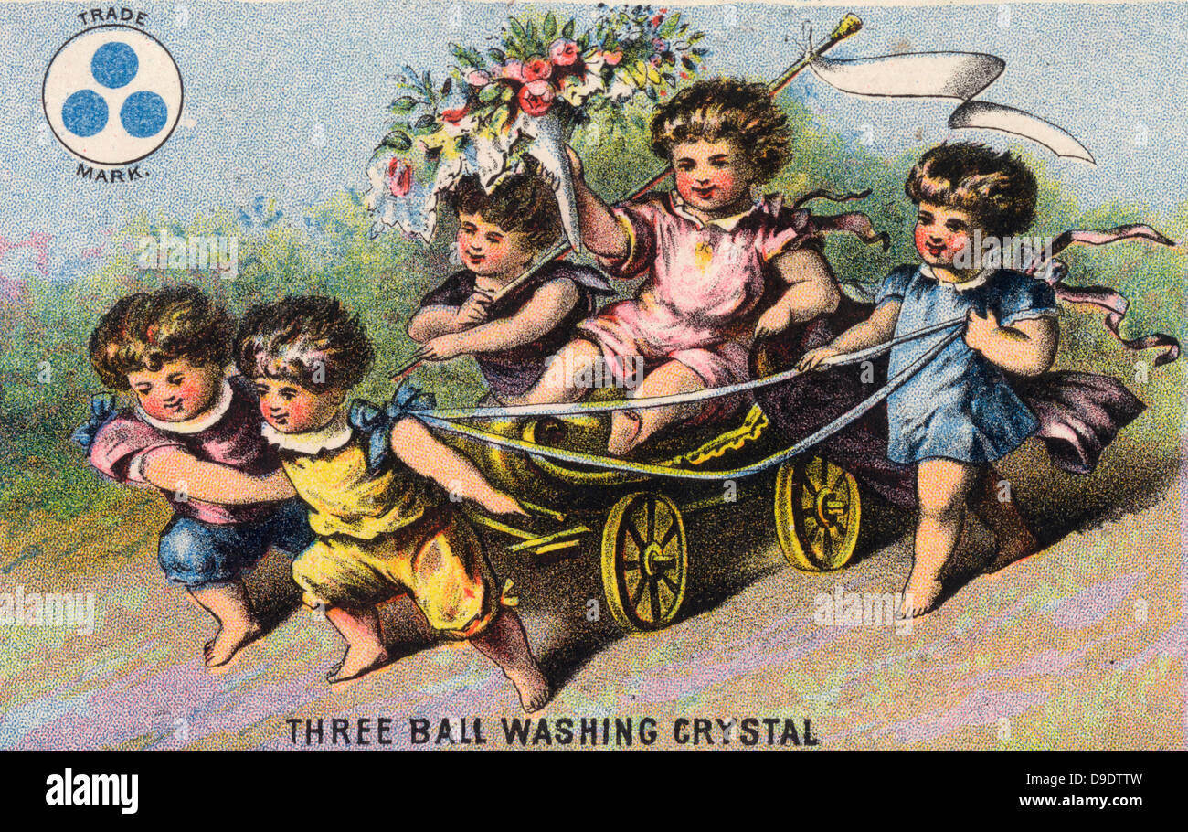 A|merican trade card for C.H. Fischer & Company's Blue Ball washing crystals, c1900. Stock Photo