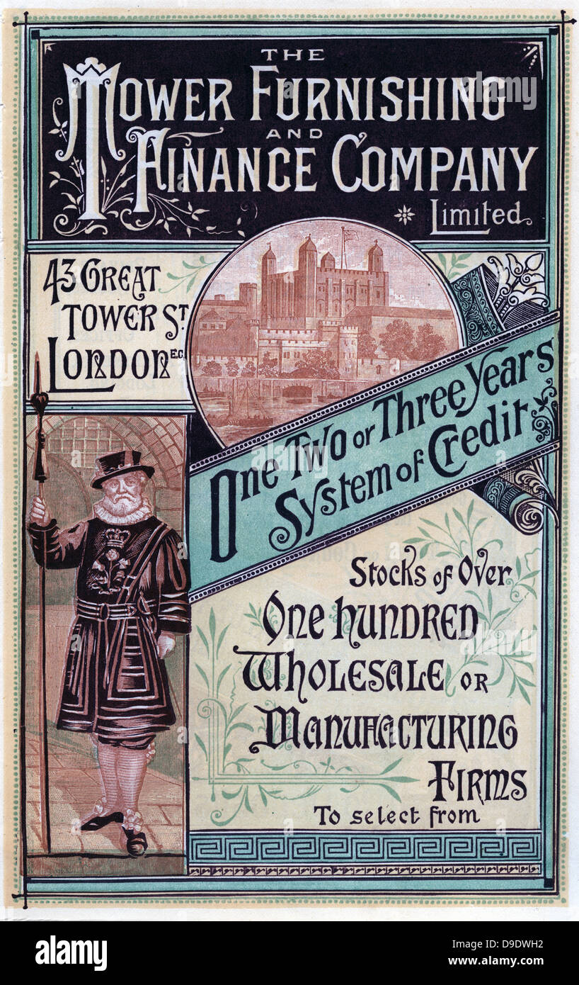 Advertisement for furniture on Hire Purchase, London, 1886 Stock Photo