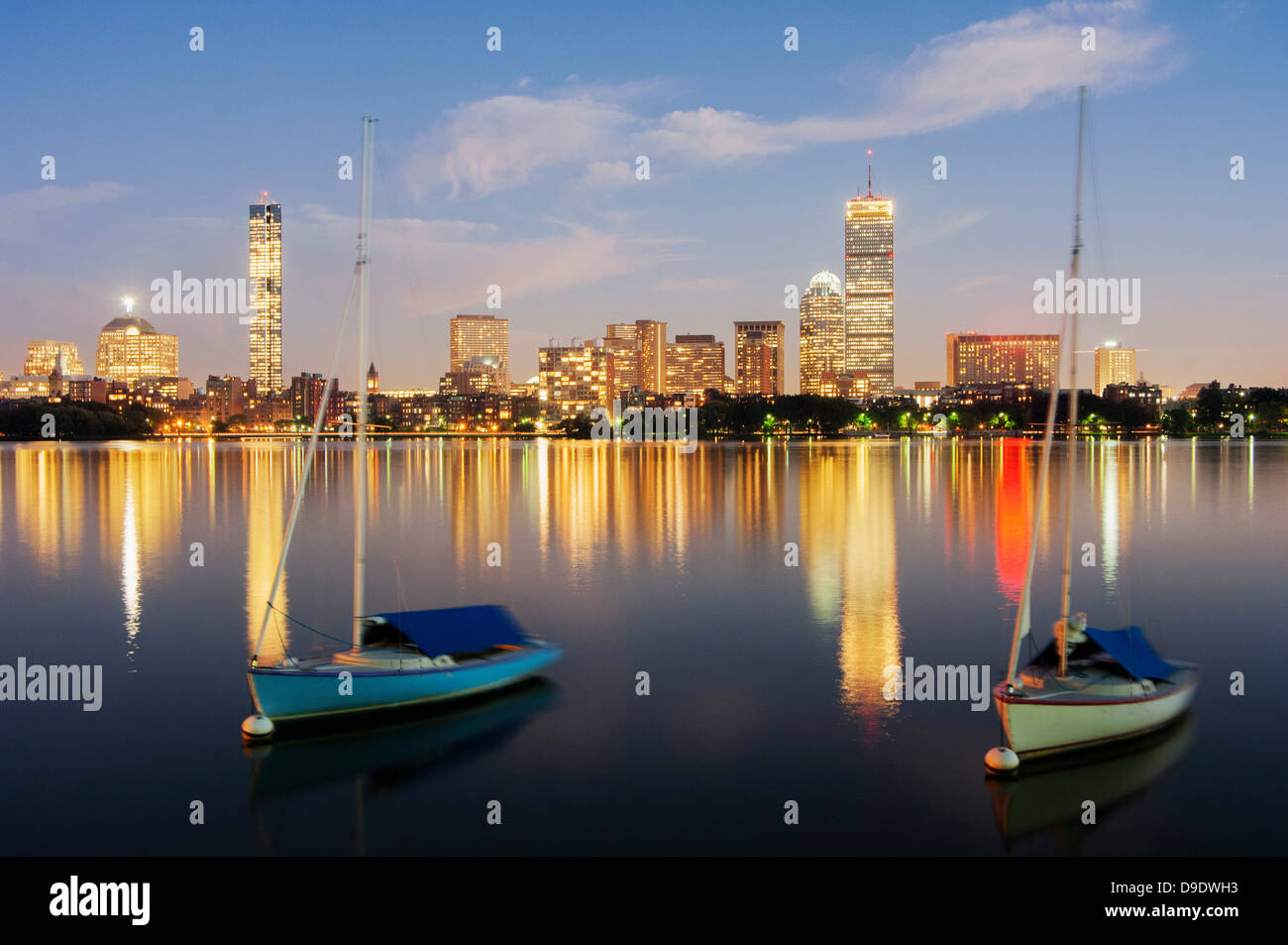 Boats and Boston skyline, USA Stock Photo