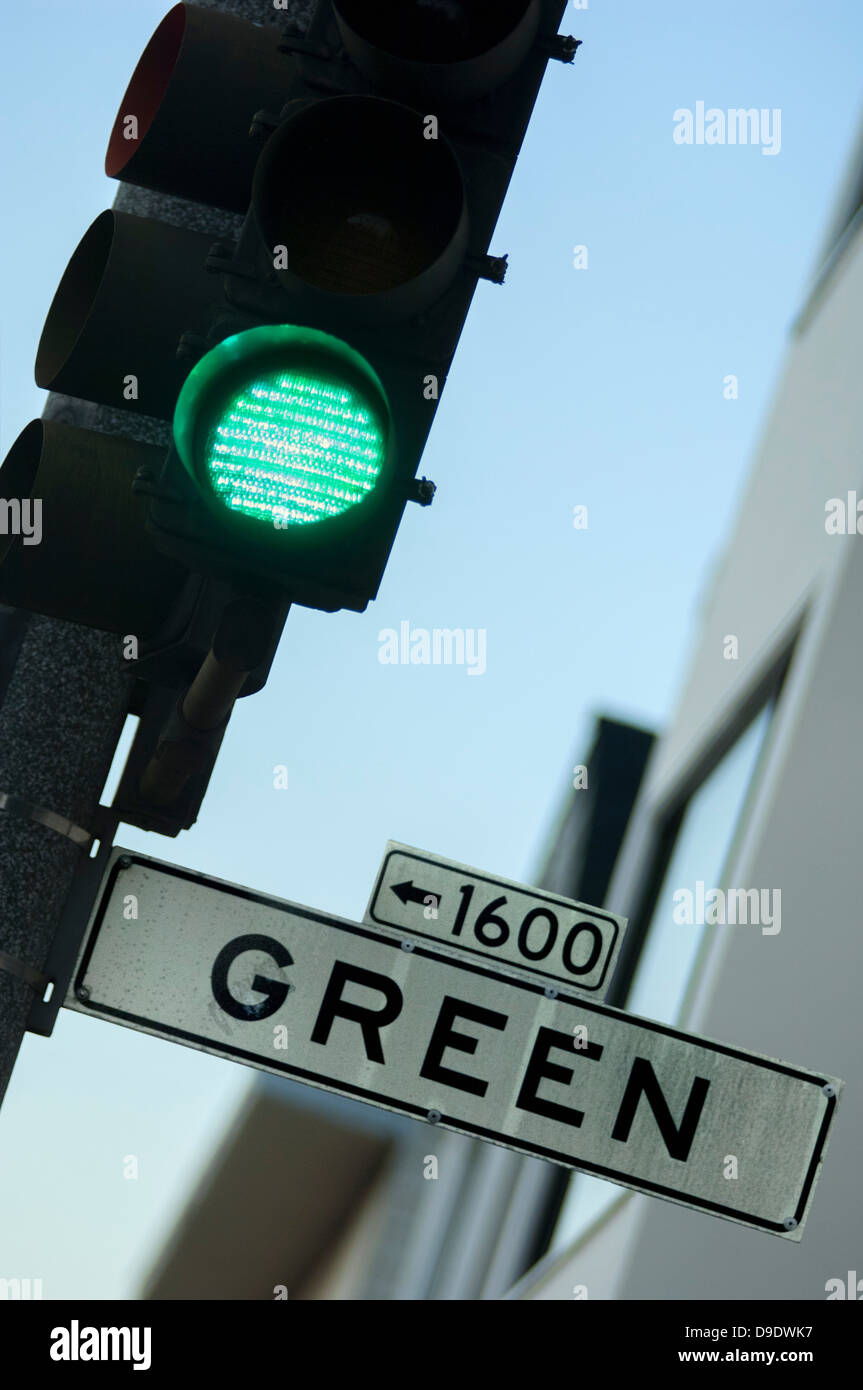 Green light and Green sign Stock Photo