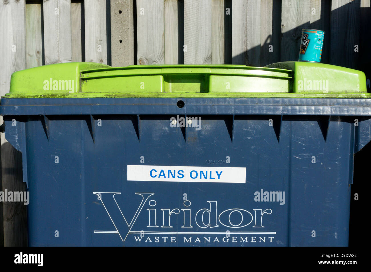 A Viridor Waste Management tin can recycling bin. Stock Photo