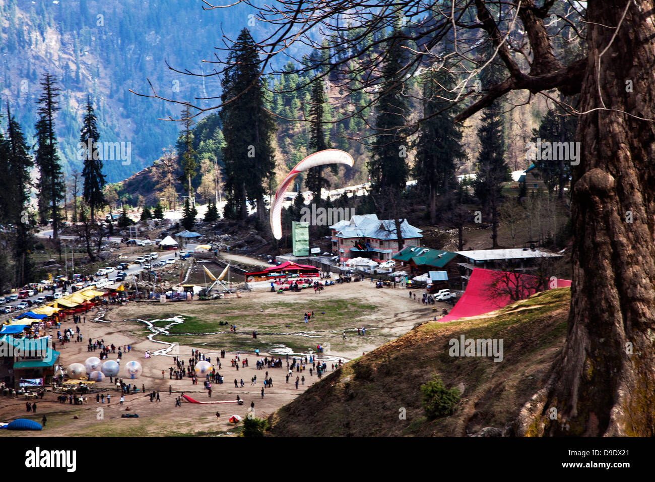Tourists at a resort, Manali, Himachal Pradesh, India Stock Photo