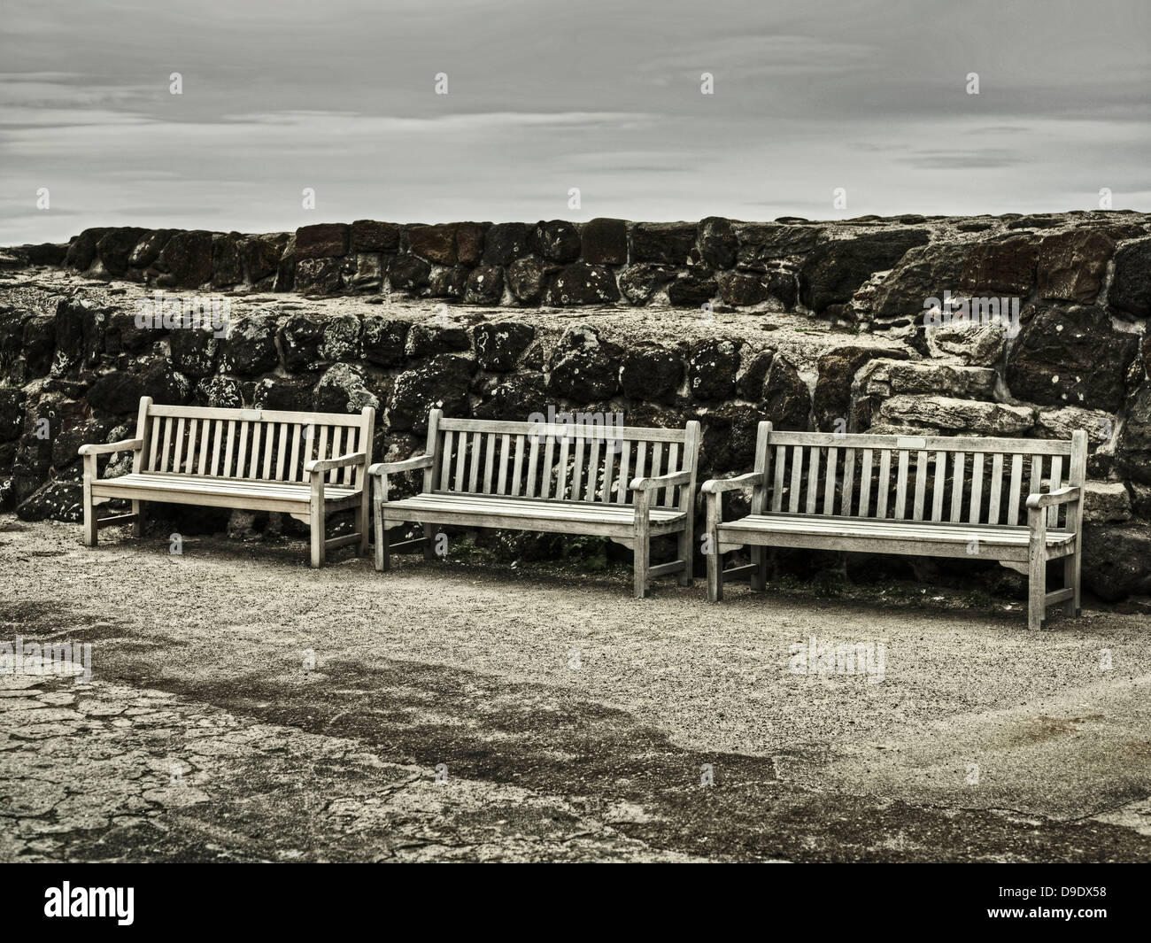 Three empty benches Stock Photo - Alamy