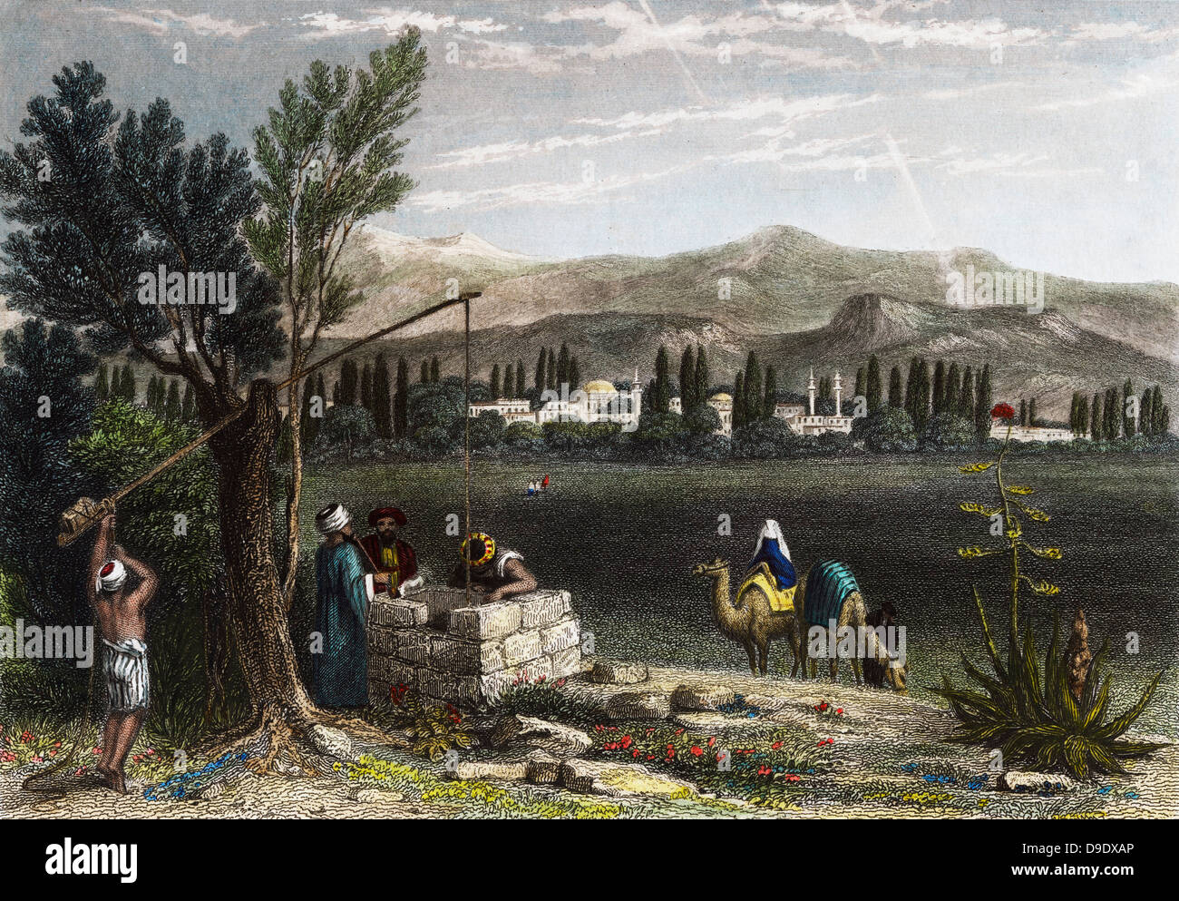 View of Thyatira (Thyateira) - modern  Turkish city of Akhisar. Engraving, 1835. Stock Photo