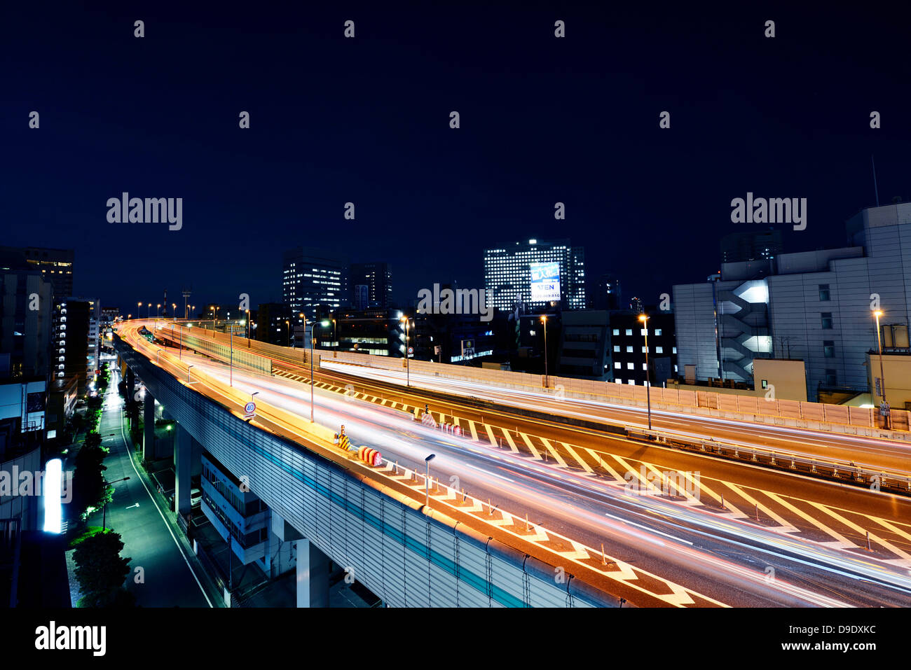 Highway at night, Ninhonbashi, Tokyo, Japan Stock Photo
