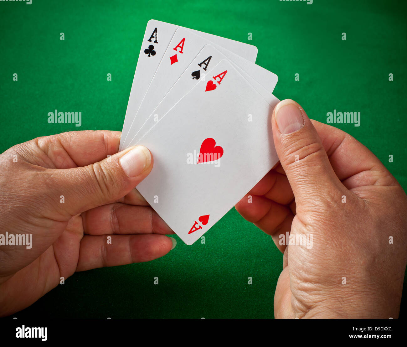 Poker concept with cards on green table Stock Photo