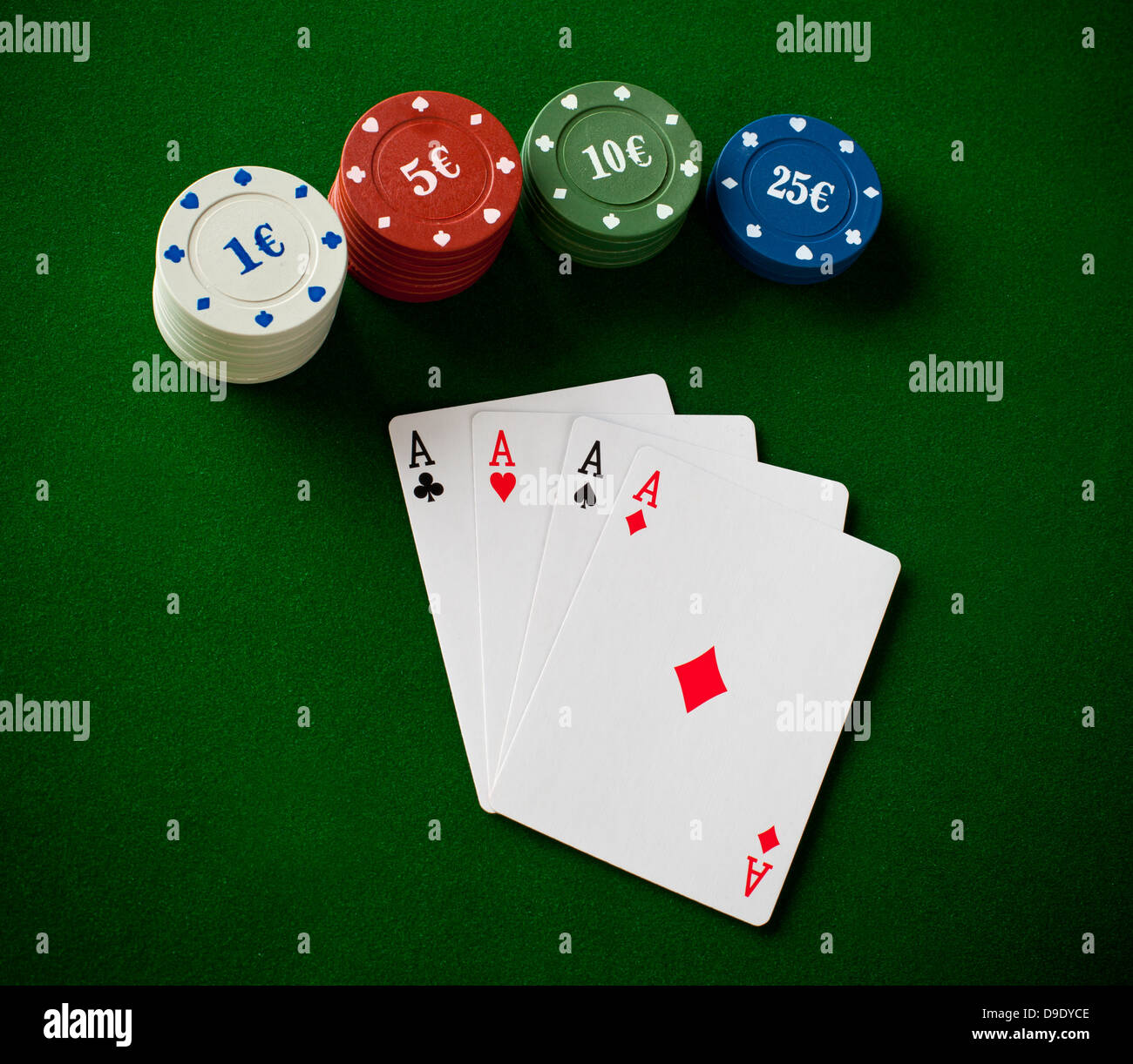 Poker concept with cards on green table Stock Photo