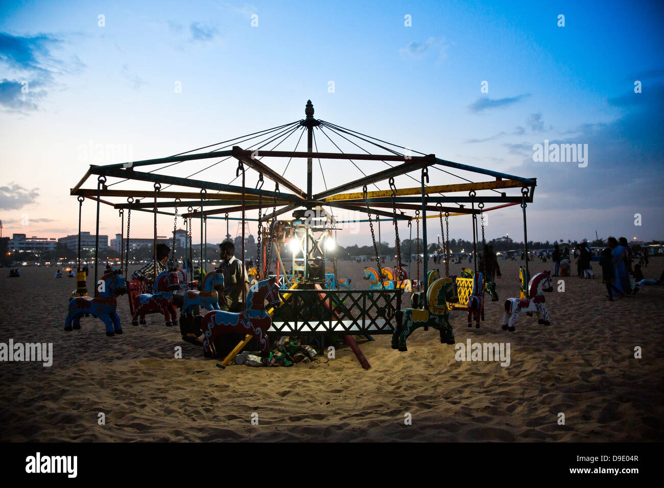 Carousel on the beach, Chennai, Tamil Nadu, India Stock Photo