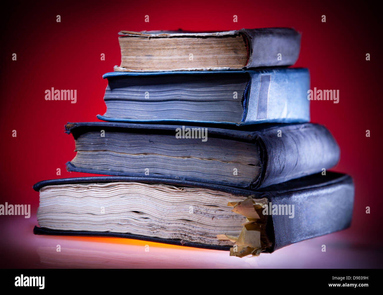 Old books, mystical blue light  background Stock Photo
