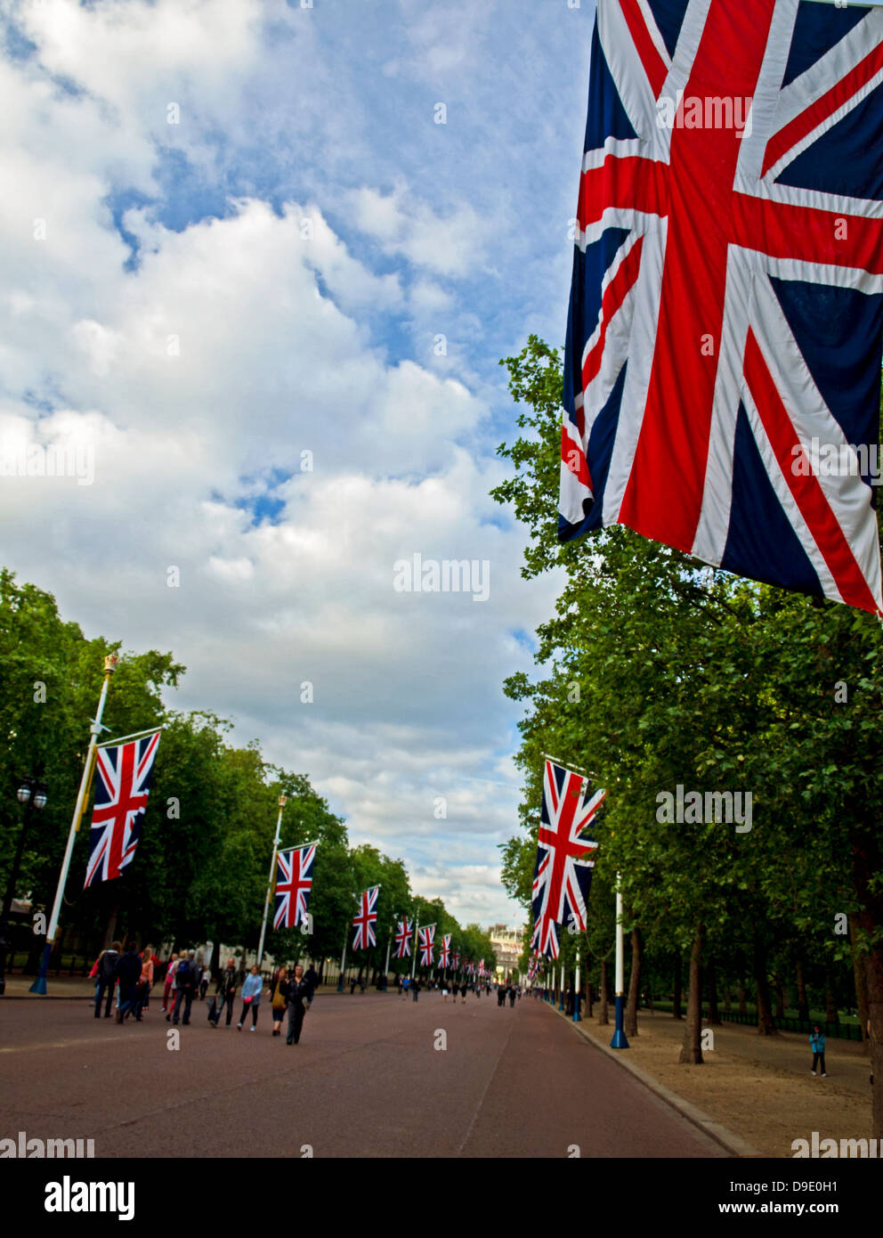 Union Flags decorate the Mall, City of Westminster, London, England, United Kingdom Stock Photo