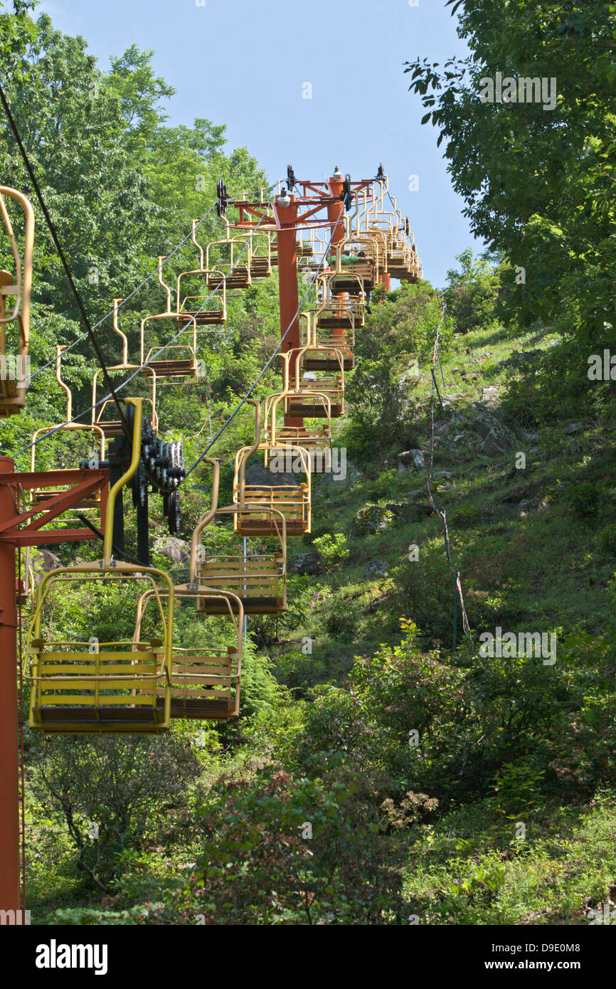 View up mountain of Sky Lift chair lift in Gatlinburg, Tennessee Stock