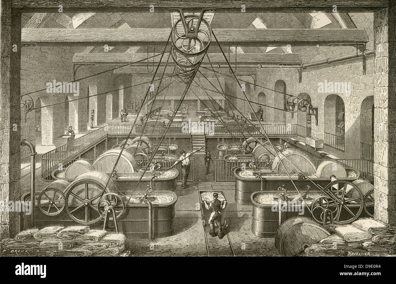 Paper making bleaching rag pulp. Engraving c1870 Stock Photo Alamy