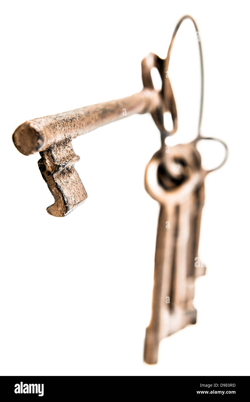 a bunch of vintage Keys photographed on a white background Stock Photo ...