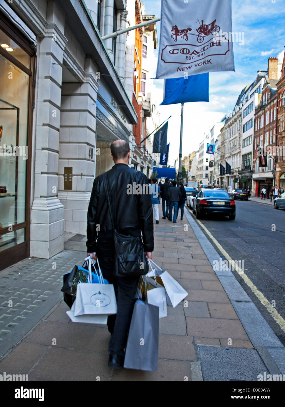 View of Bond Street, an upmarket shopping street in London’s West End that runs north-south between Oxford Street and Piccadilly Stock Photo