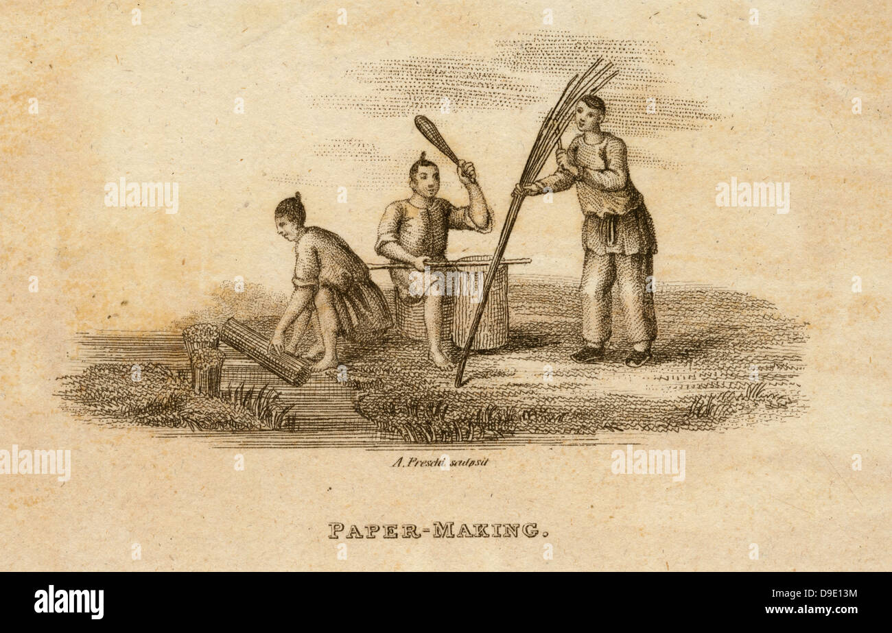 Paper making, China. Engraving c1810 Stock Photo Alamy