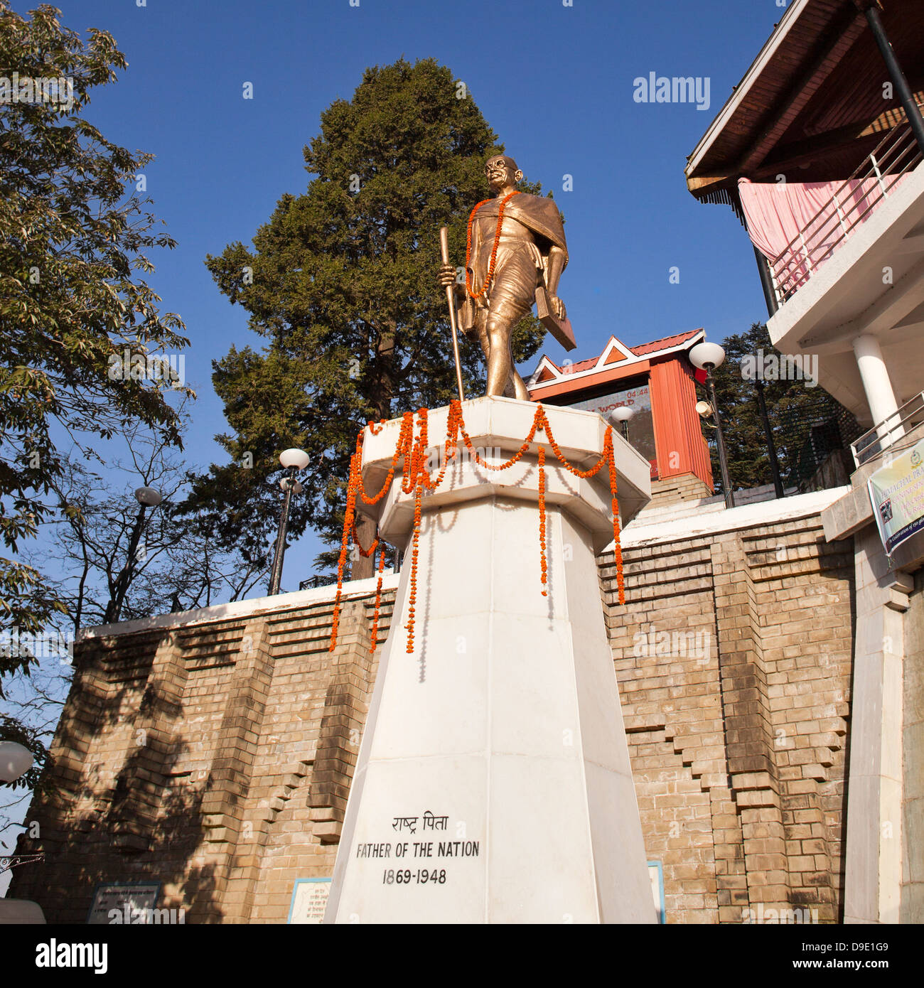 Low angle view of the monumental sculpture of Mahatma Gandhi, Shimla, Himachal Pradesh, India Stock Photo