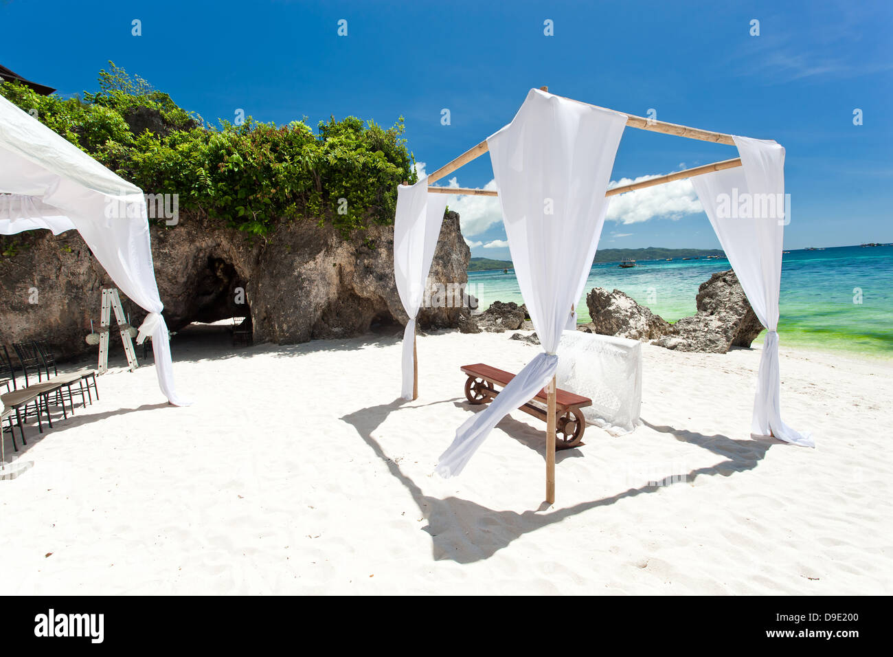 Wedding arch decorated on caribbean beach  Stock Photo