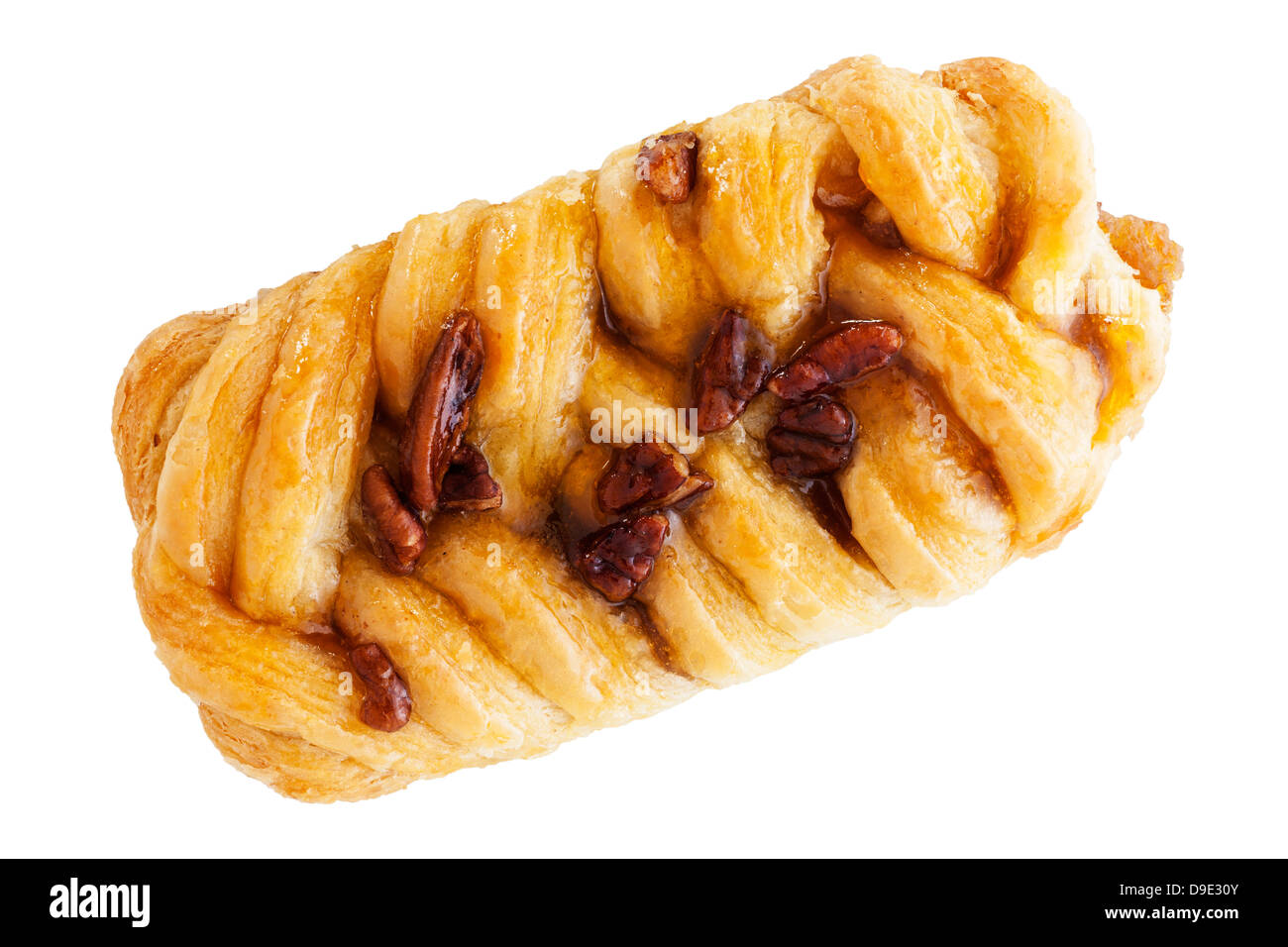 A home made Pecan Danish on a white background Stock Photo