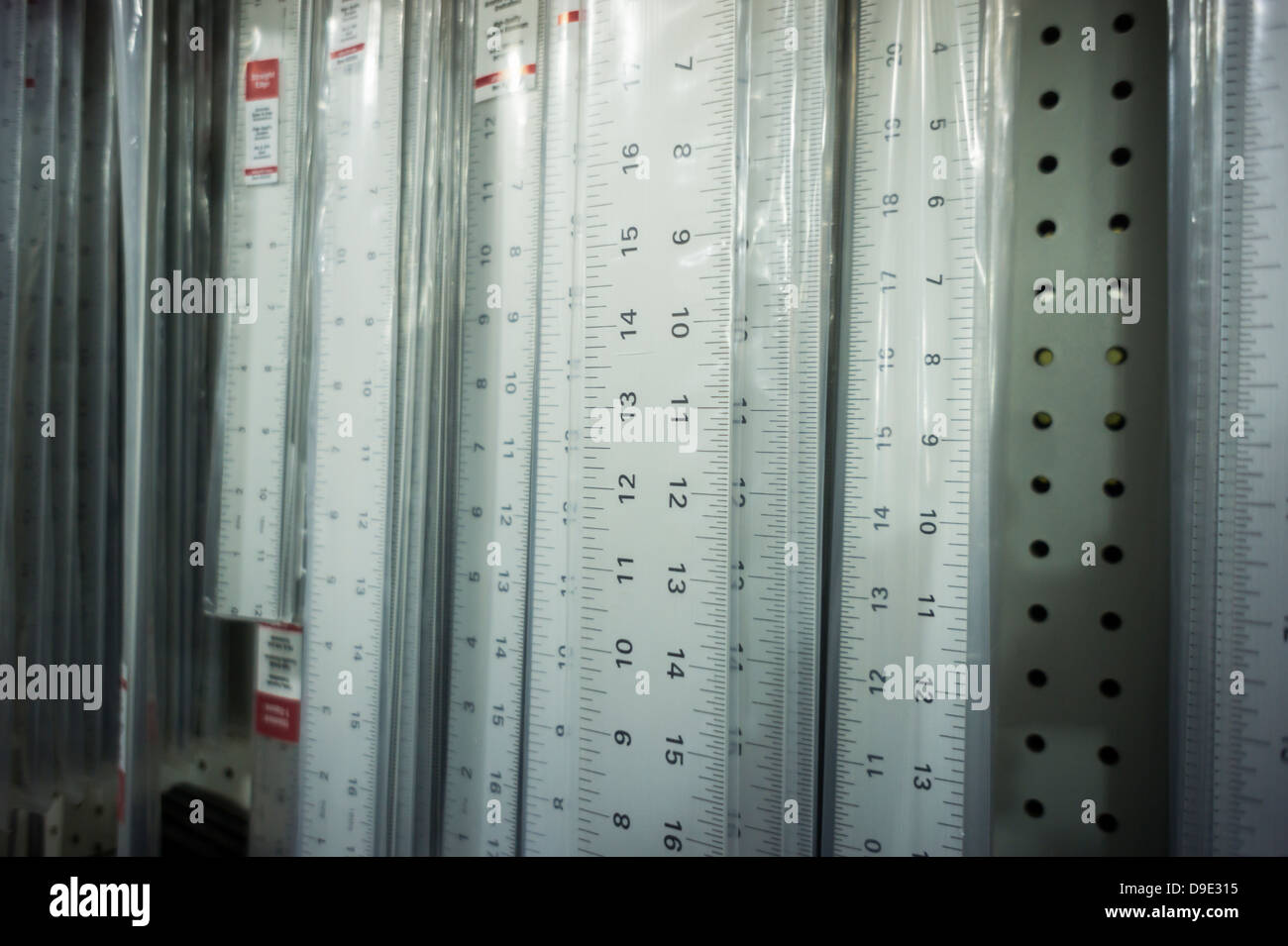 Steel rulers and t-squares calibrated in inches are seen in an art supply store in New York Stock Photo
