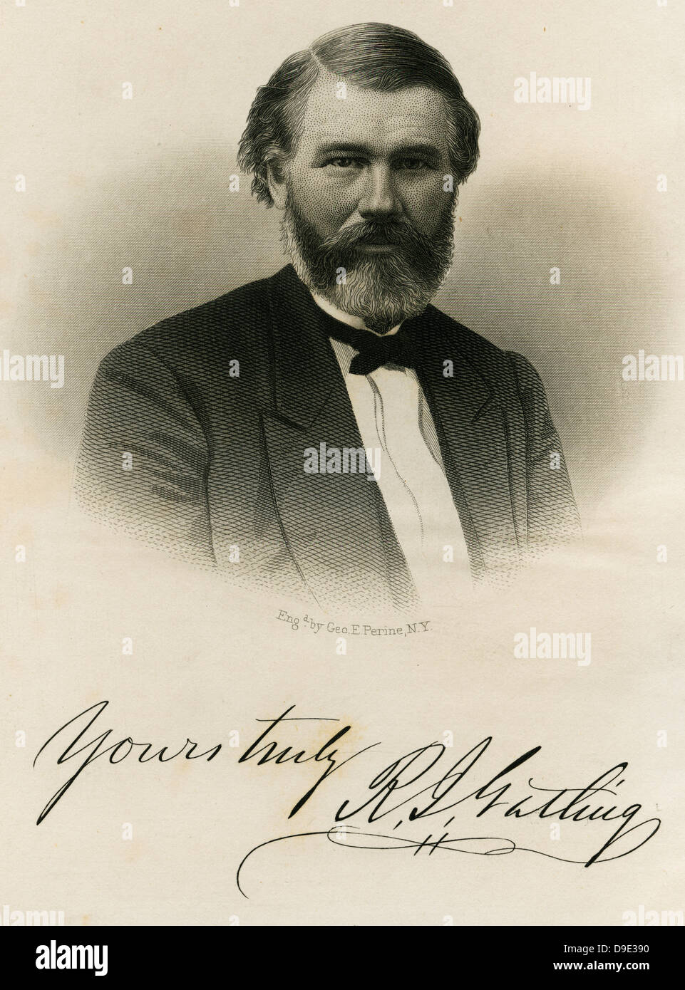 Richard Jordan Gatling (1818-1903) American inventor of the Gatling machine gun. Stock Photo