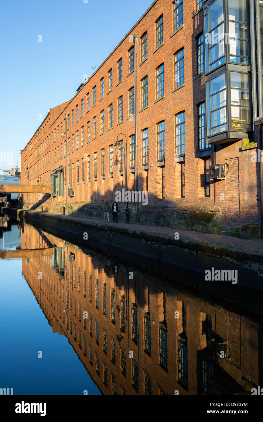 Uk, Manchester, Castlefield, Bridgewater Canal and converted warehouses ...