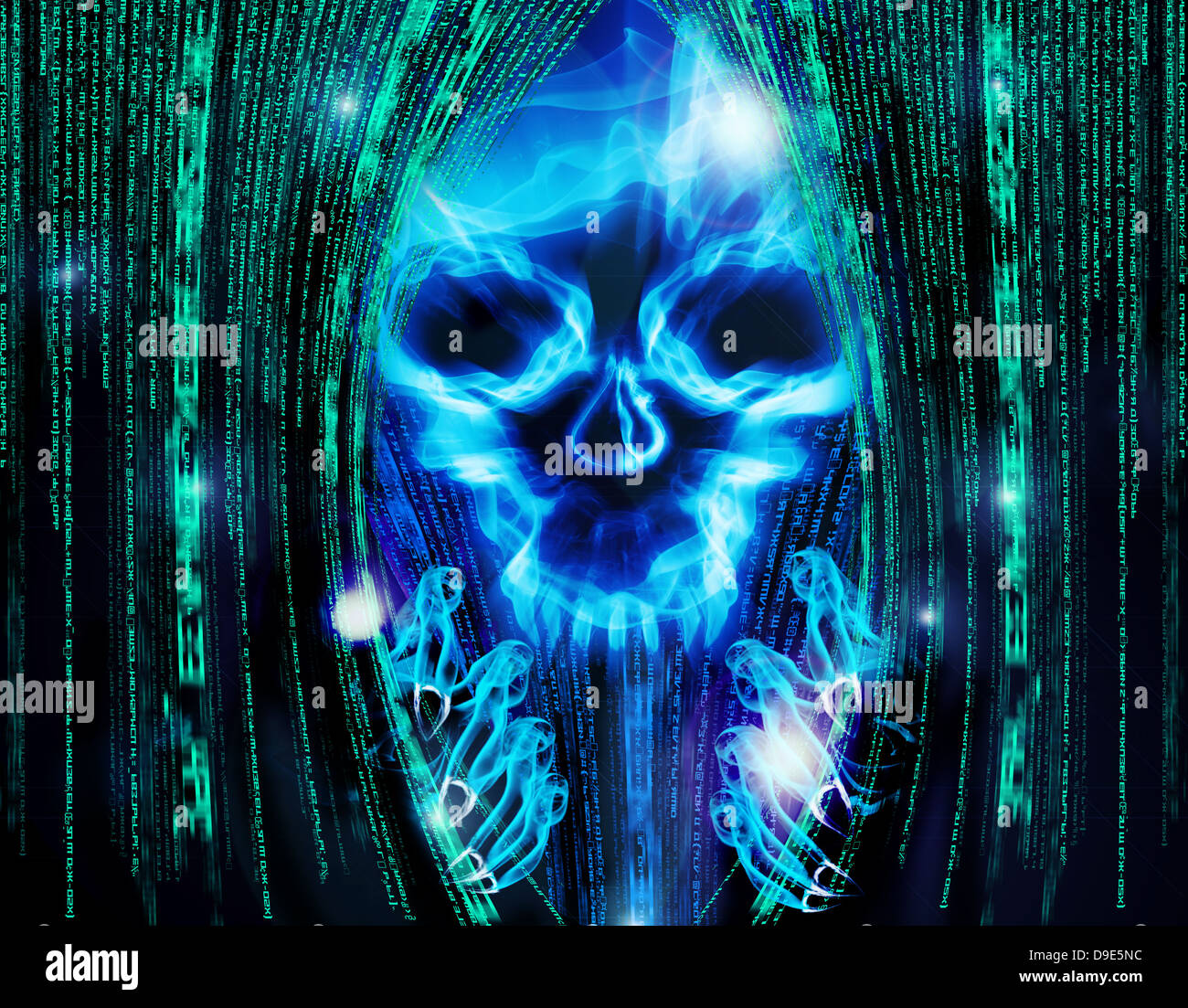 hacker attack background with skull Stock Photo