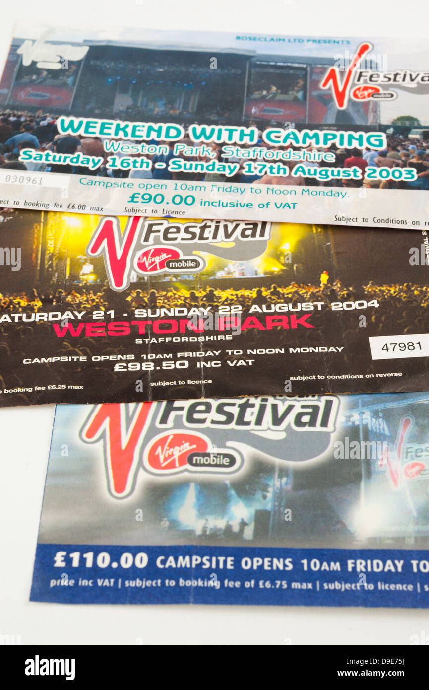 V Festival weekend camping tickets for Weston Park, Staffordshire, 2003-2005 Stock Photo