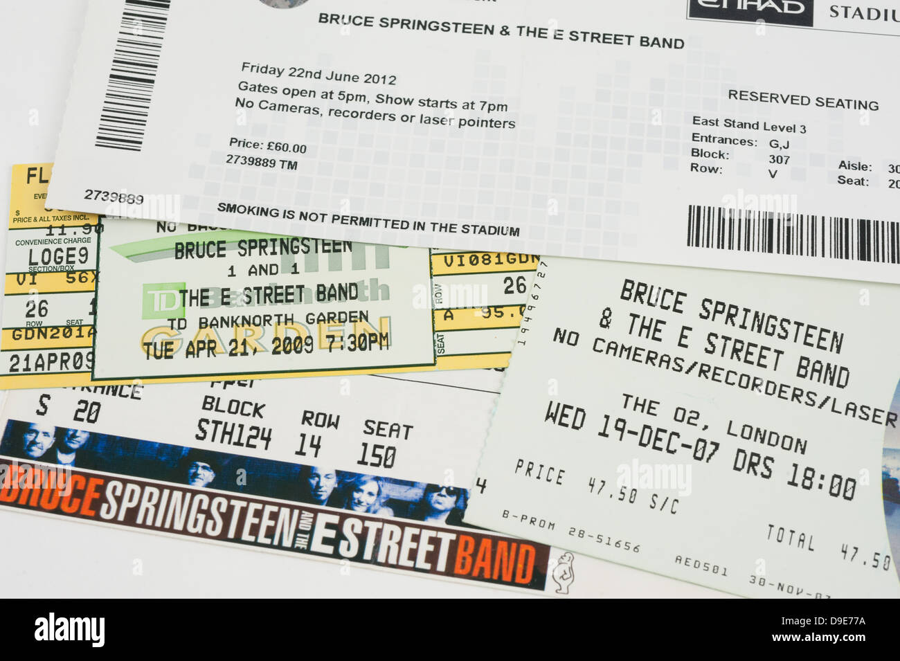A pile of Bruce Springsteen And The E-Street Band tickets Stock Photo
