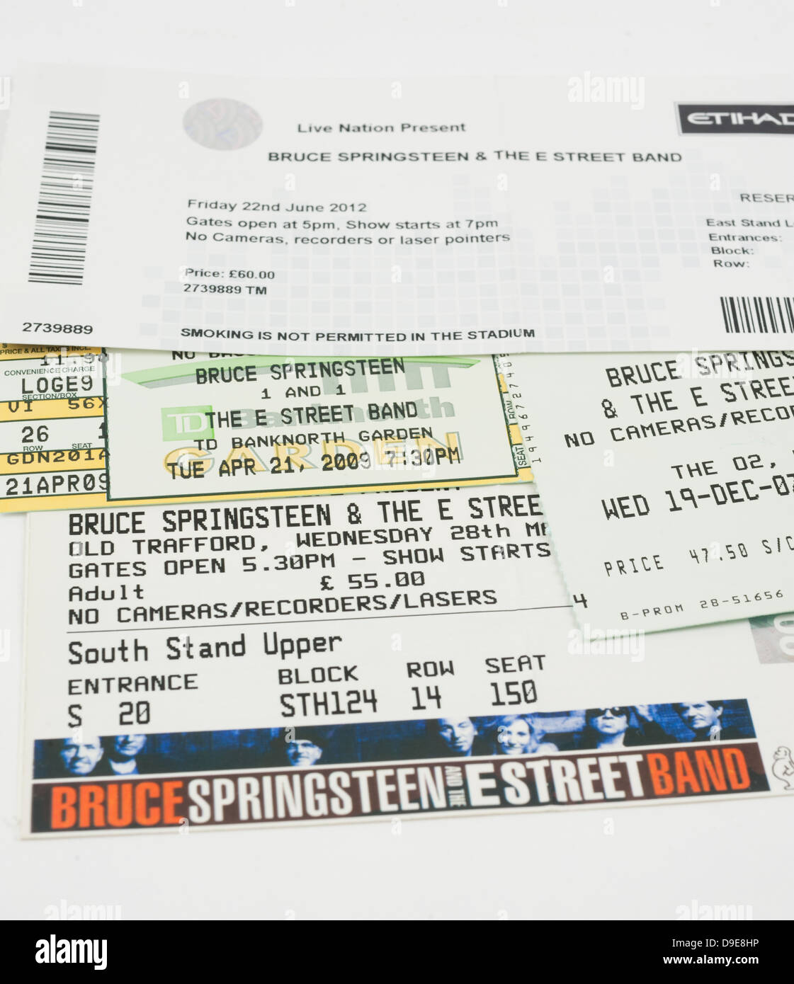 A pile of Bruce Springsteen And The E-Street Band tickets Stock Photo