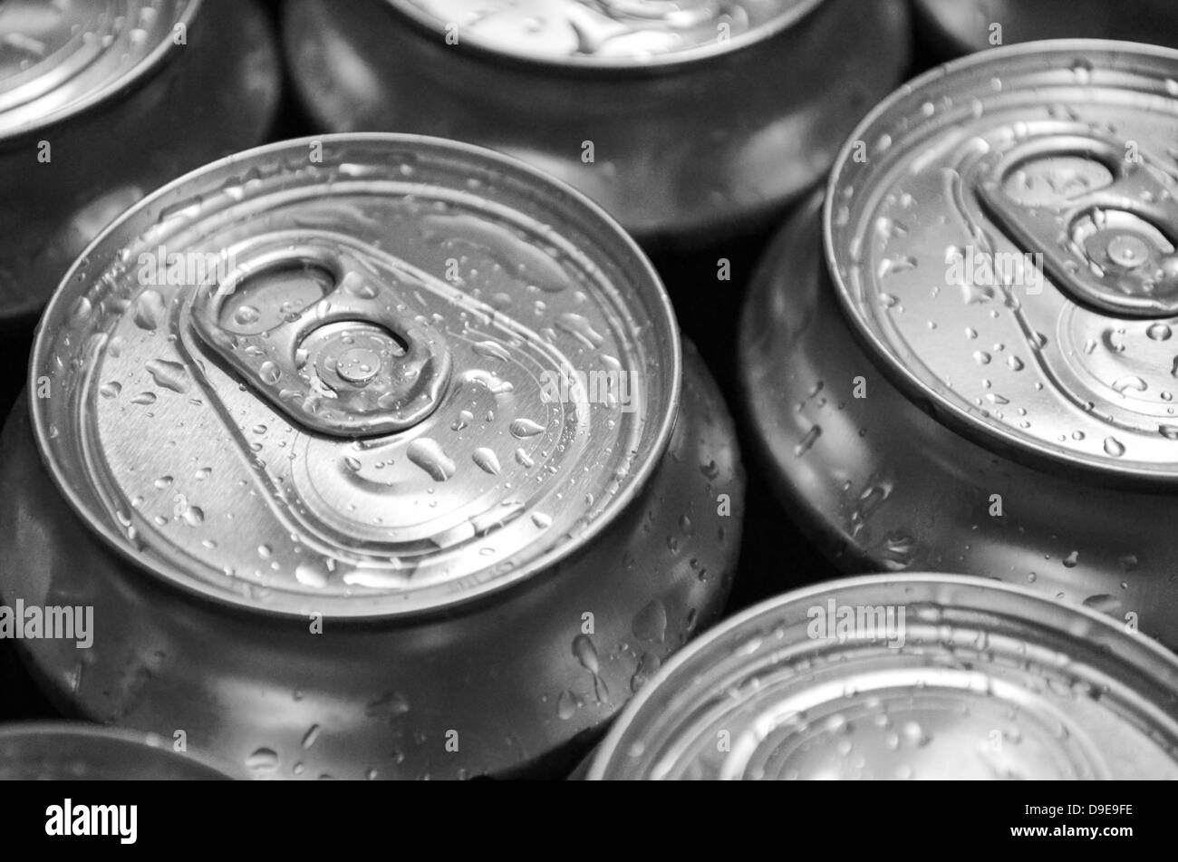 Cans with water drops close-up Stock Photo