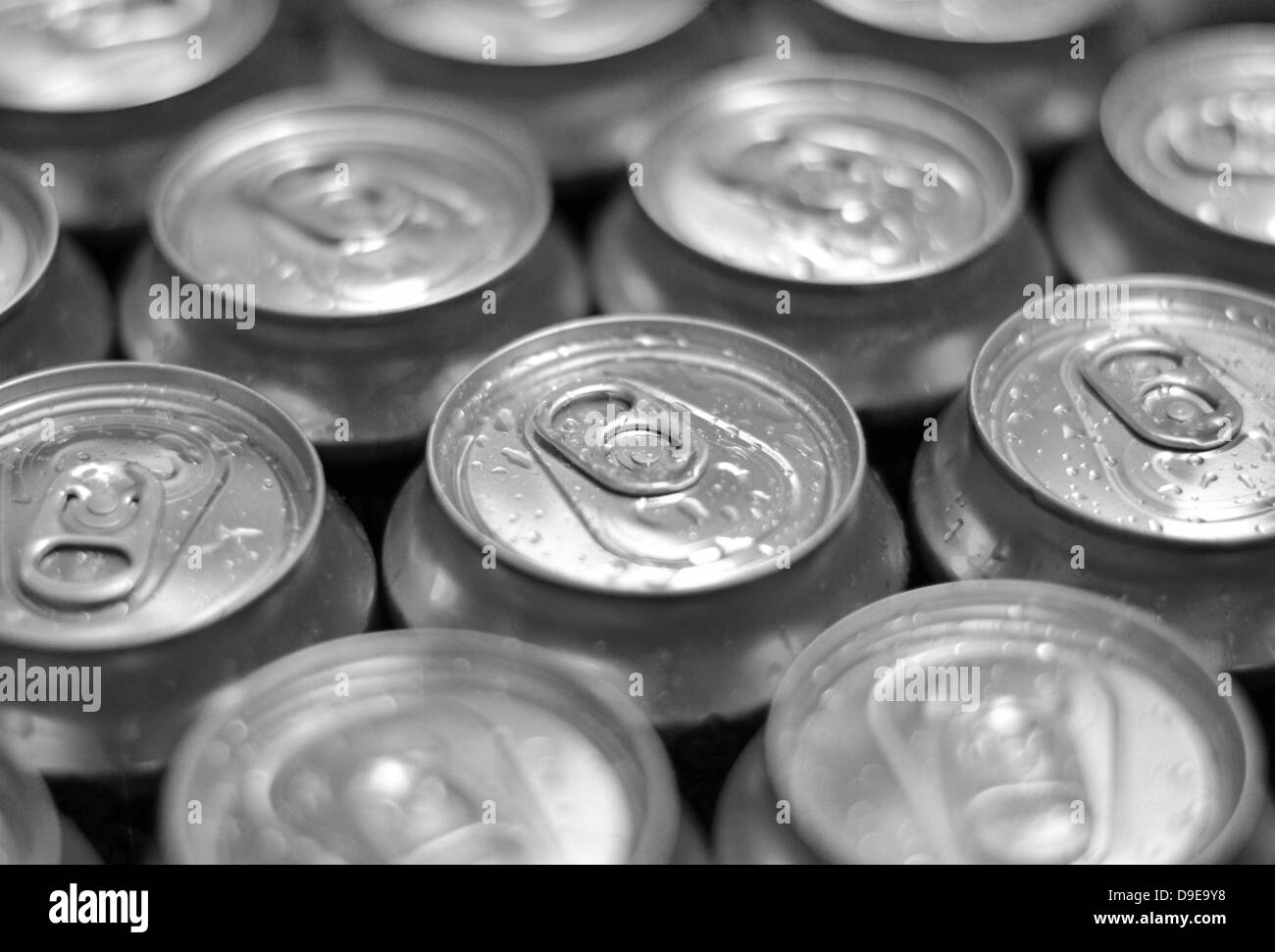 Cans with water drops macro shot Stock Photo