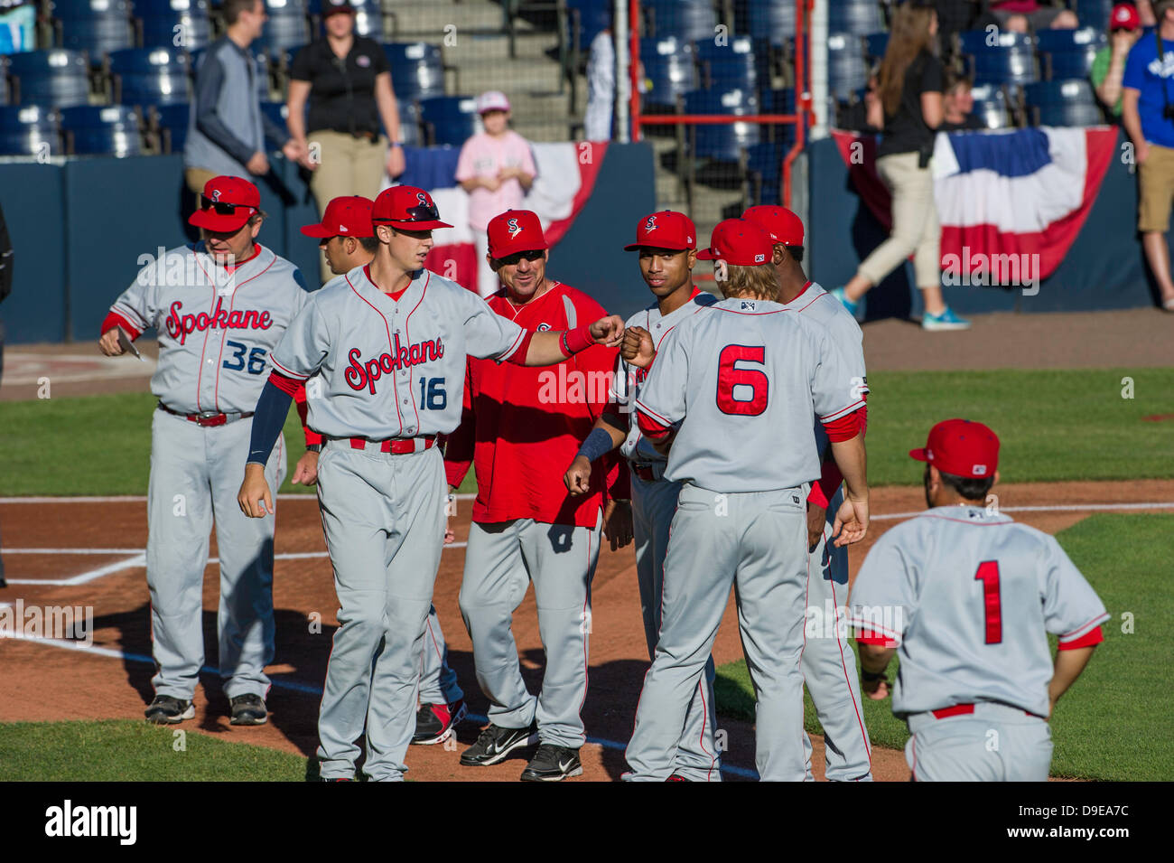 British Columbia, Canada. June 17th 2013 . Introduction of the players at the Seasons first home game between Vancouver Canadians and Spokane Indians at Scotiabank Field at Nat Bailey Stadium Vancouver , British Columbia Canada on June 17 2013 . Credit:  Frank Pali/Alamy Live News Stock Photo