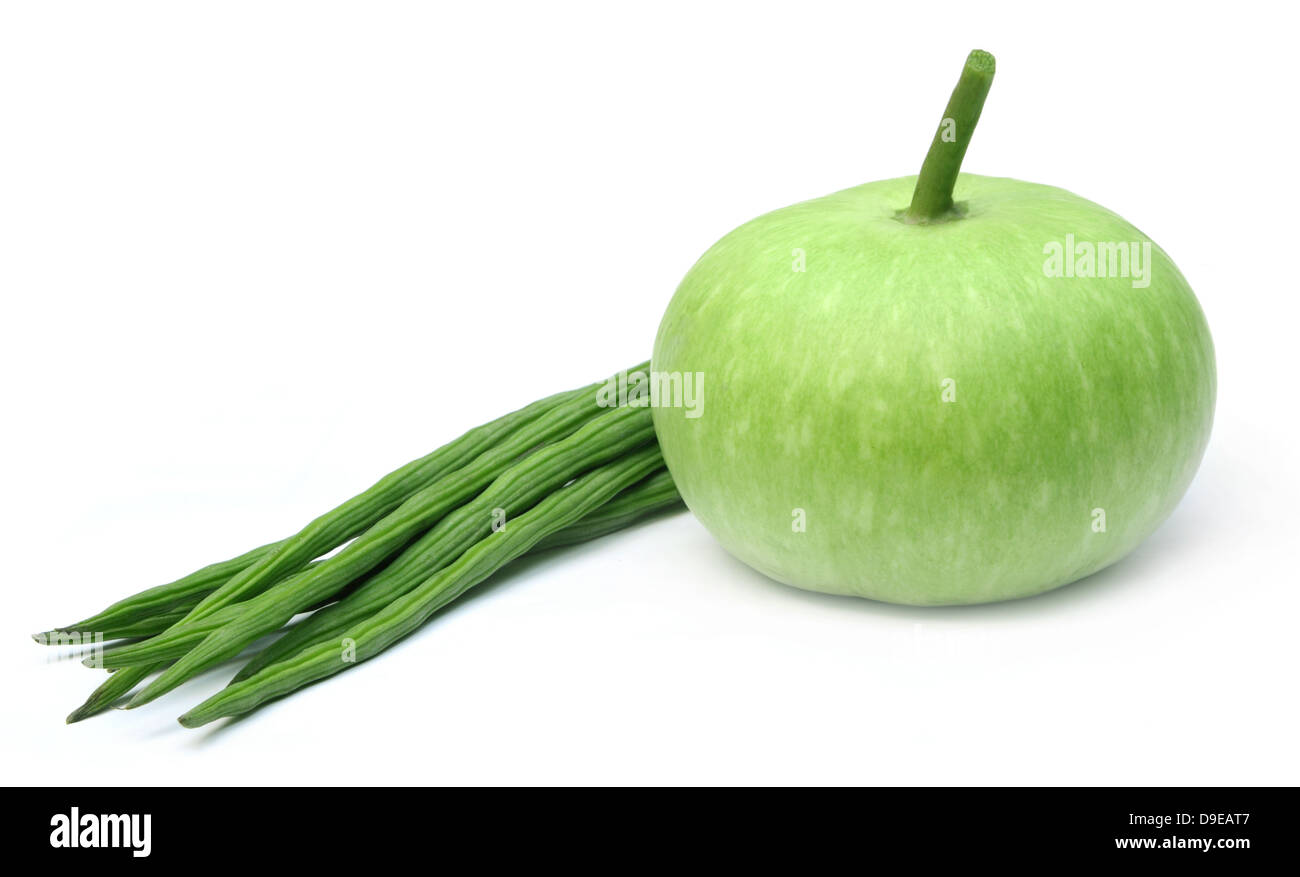 Fresh vegetables – Bottle gourd and moringa oleifera Stock Photo