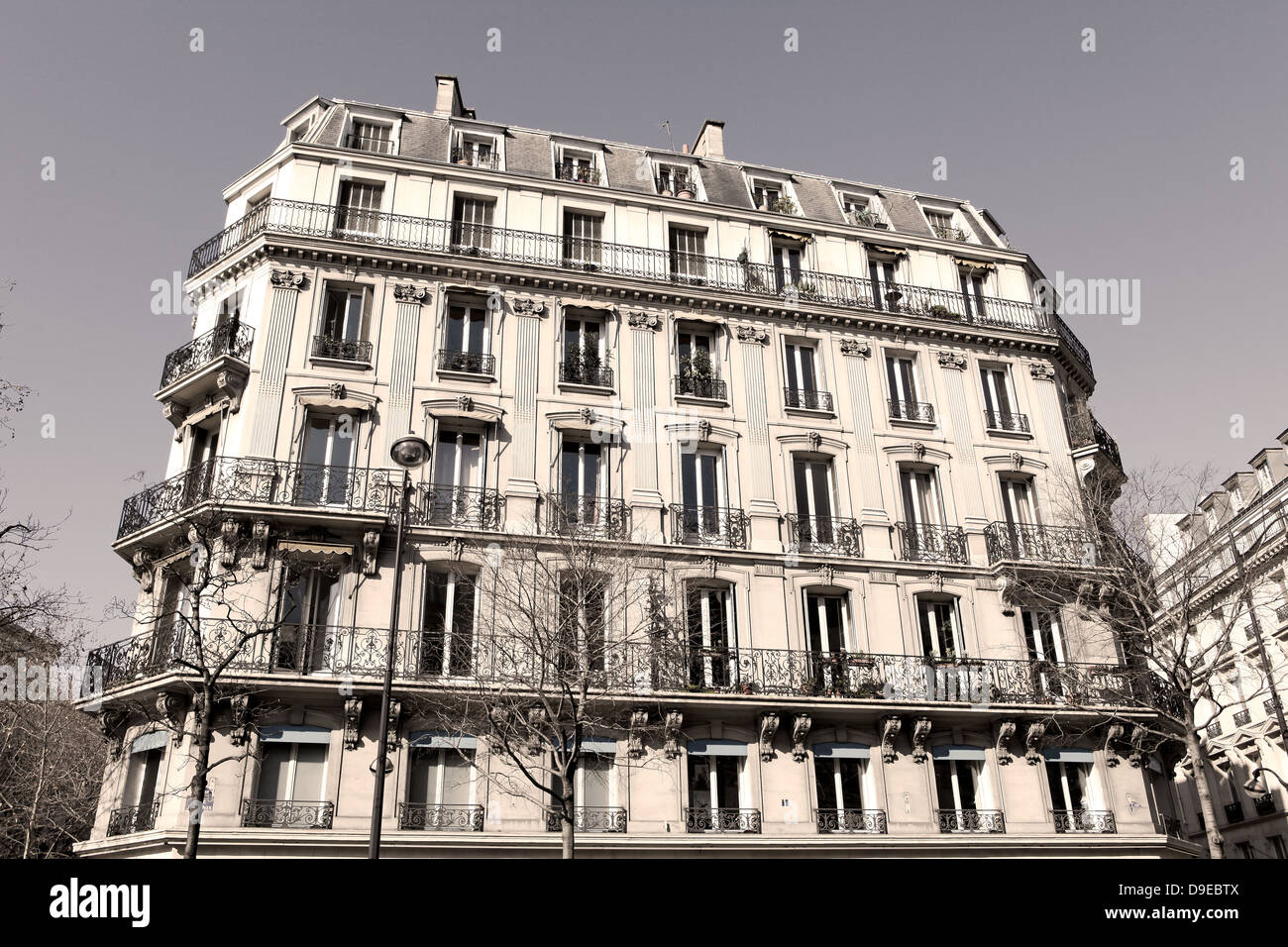 Paris Apartment block, in the typical neoclassical style (sepia image) Stock Photo