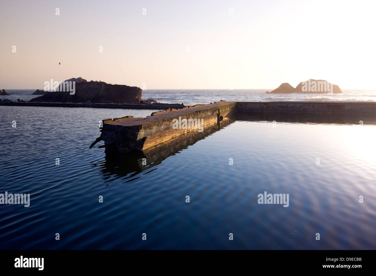 The ruins of the famous Sutro Baths at sunset in San Francisco, California. Stock Photo