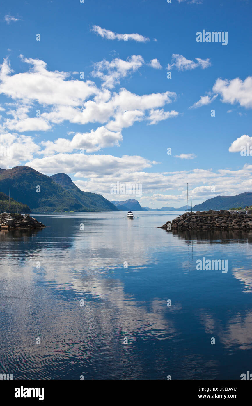 View from Sjøholt looking up Storfjorden, fifth largest fjord in Norway ...