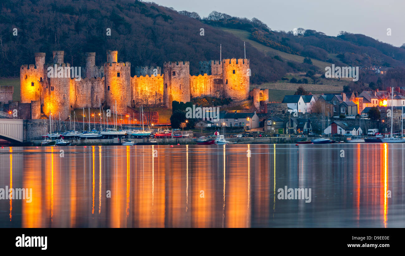 View towards Conwy Castle over River Conwy, Conwy (Conway), North Wales, United Kingdom, Europe. Stock Photo