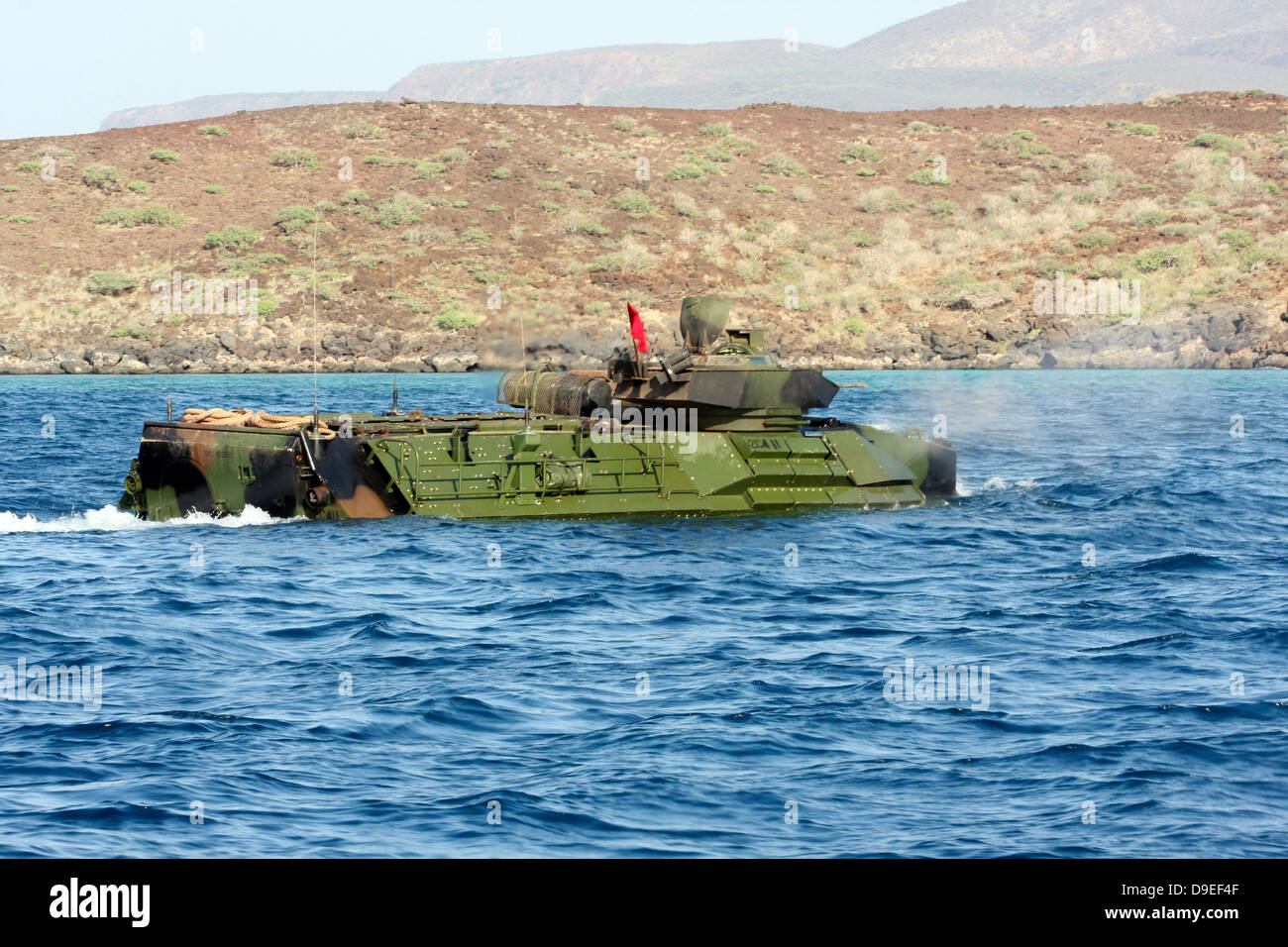 Amphibious assault vehicle crewmen conduct a water gunnery range at a Djibouti beach. Stock Photo