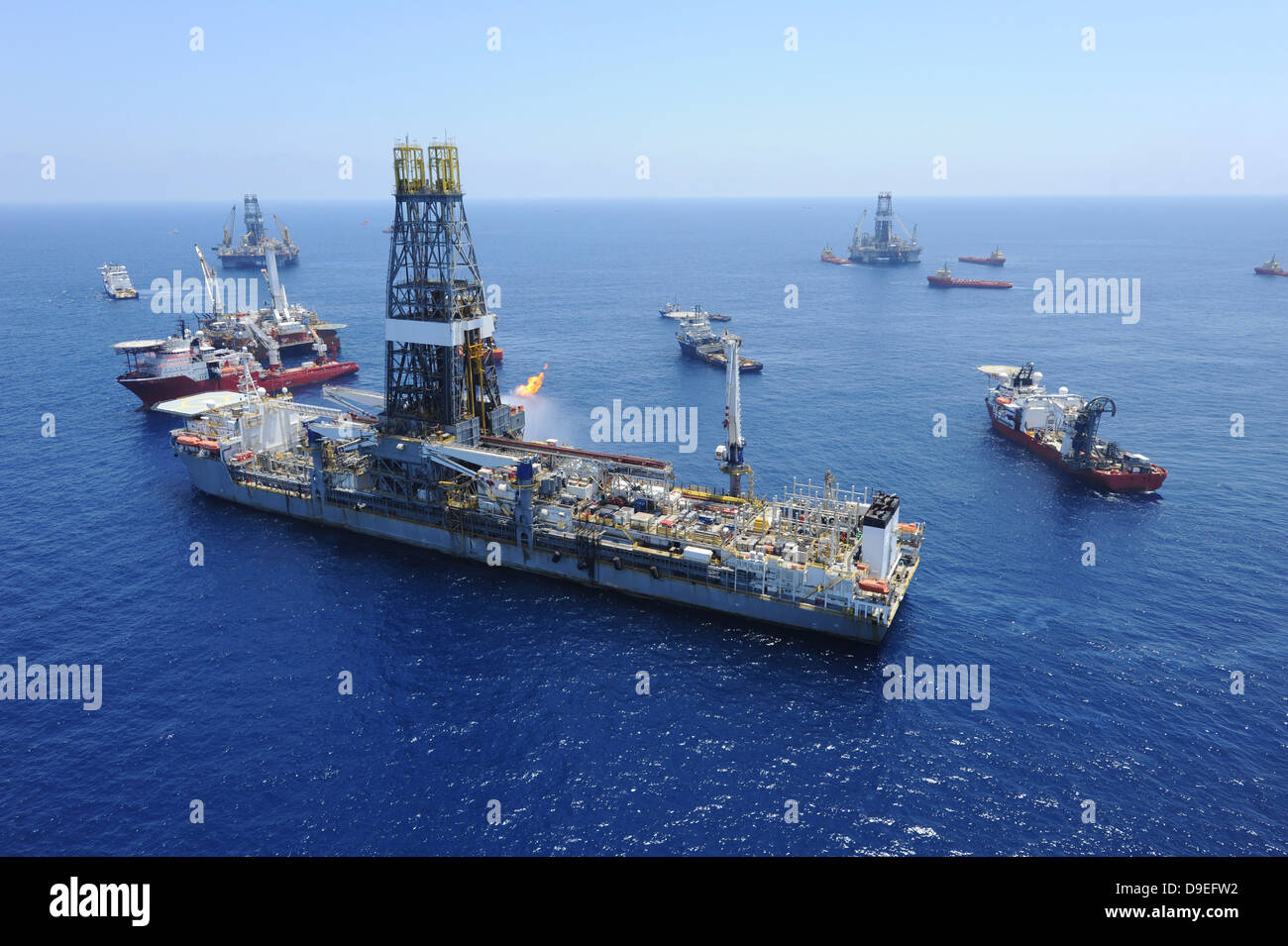 Flaring operations conducted by the drill ship Discoverer Enterprise. Stock Photo