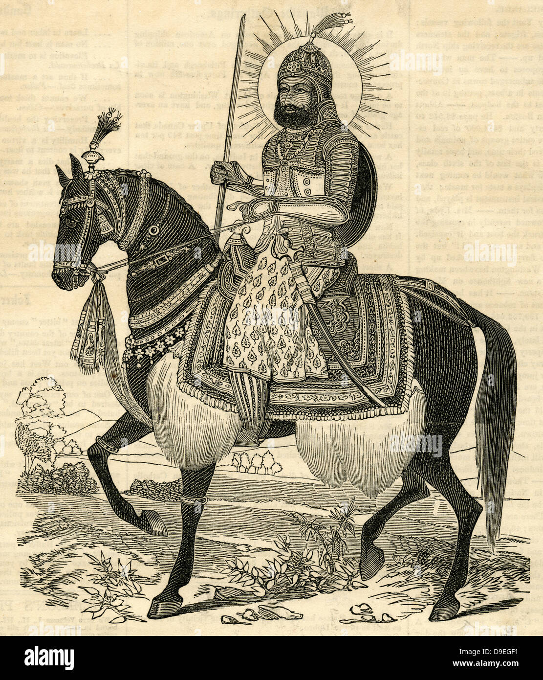 1854 engraving, The Maharaja Karam Singh of Patiala, who reigned from 1813 to 1845. Stock Photo