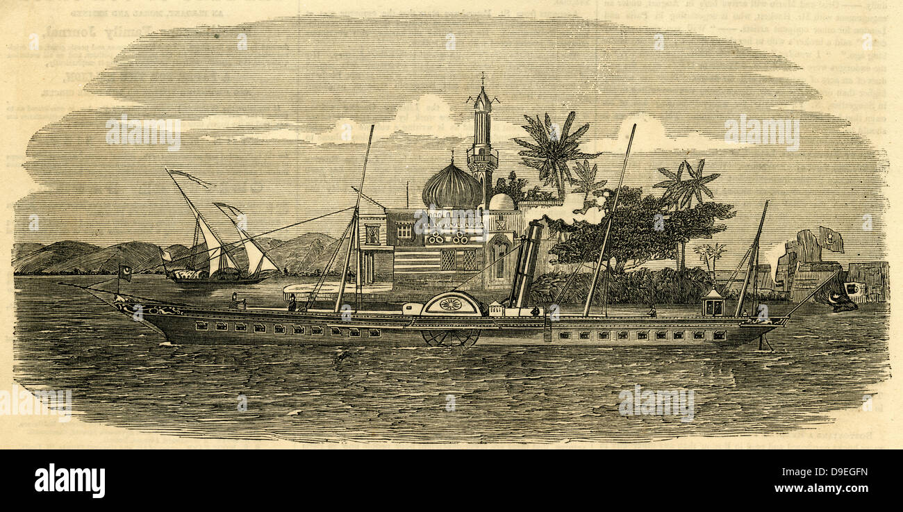 1854 engraving, Sayed Pacha Steam Yacht, built for his Highness Sayed Pacha, Grand Admiral of the Egyptian Fleet. Stock Photo