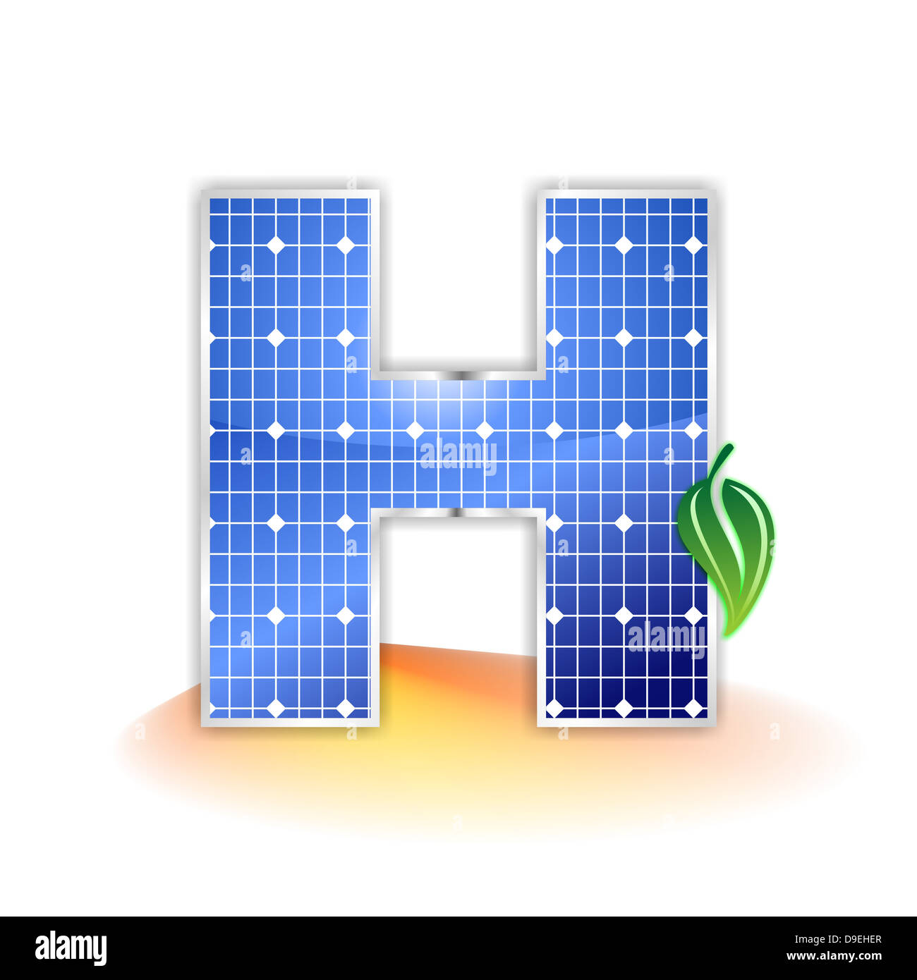 H, capital, letter H, solar panels, illustration, icon, texture Stock Photo