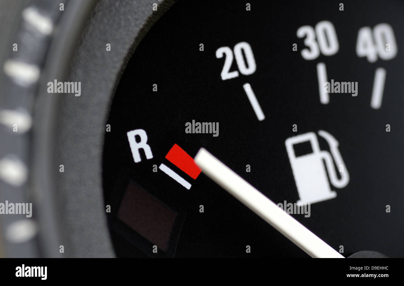 fuel gauge, empty, Tank announcement in a car Stock Photo