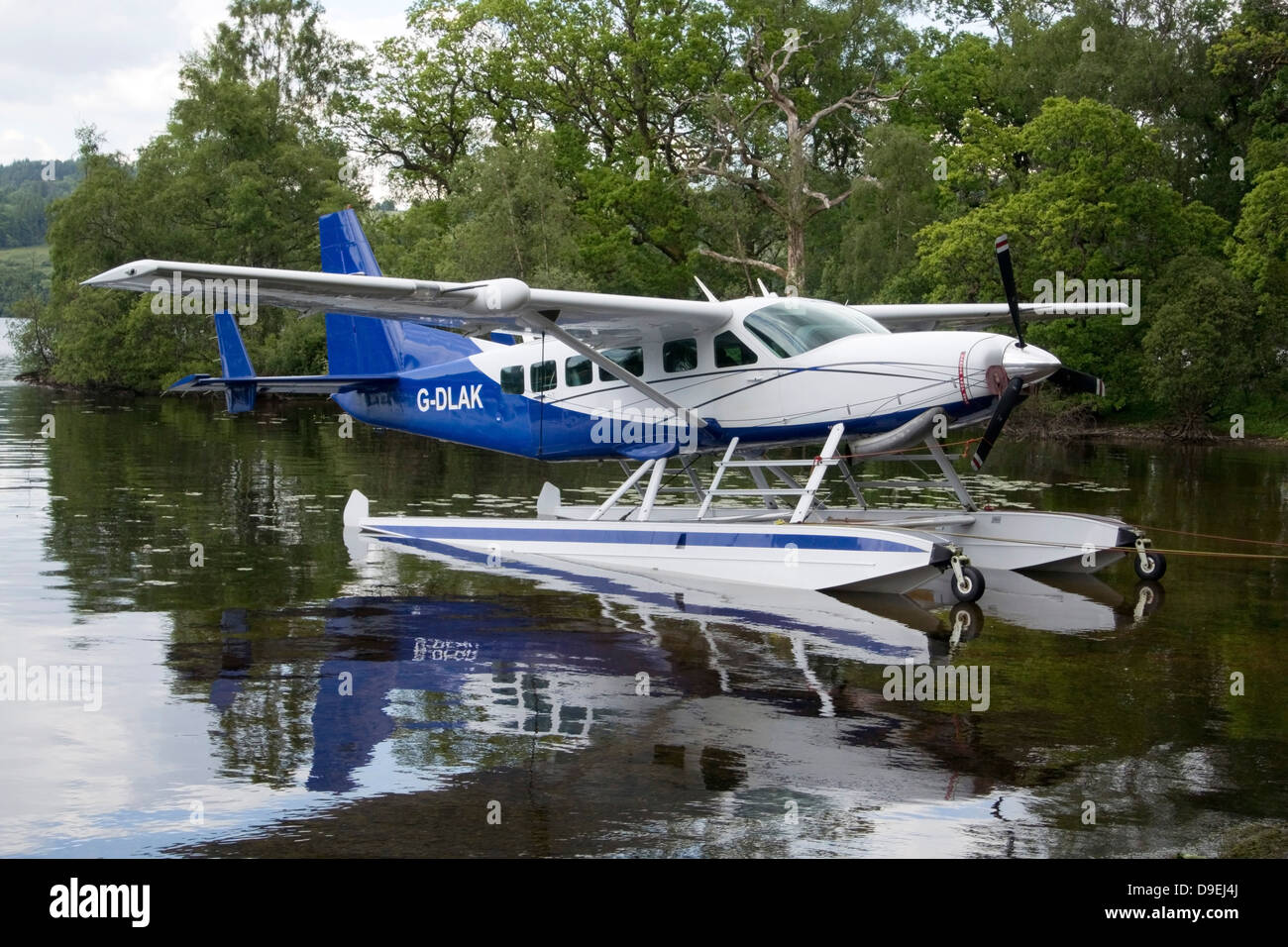 Blue & White Cessna C208 Caravan Amphibian Seaplane Stock Photo