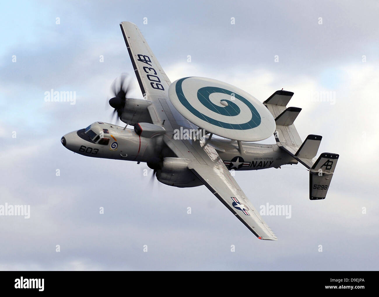 An E-2C Hawkeye performs a fly-by during an air power demonstration. Stock Photo