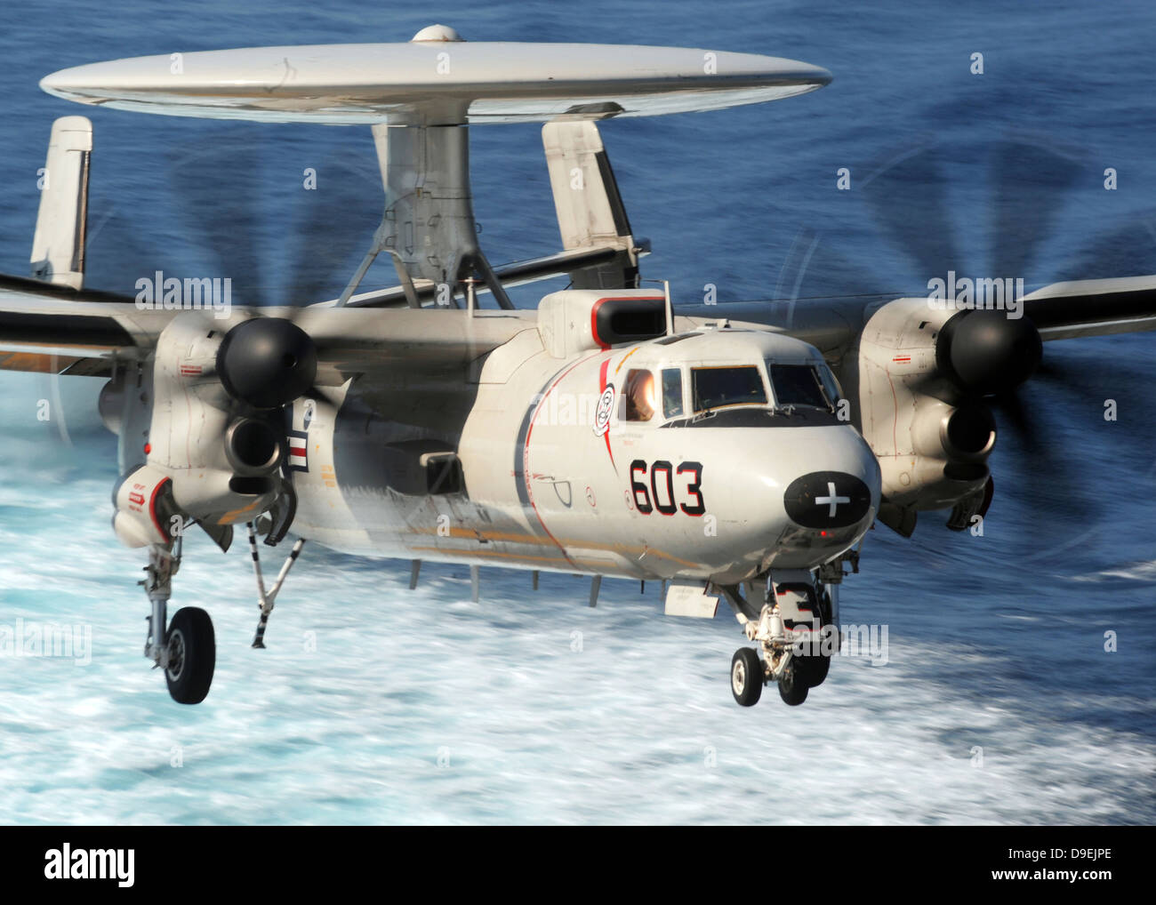 An E-2C Hawkeye prepares for landing. Stock Photo
