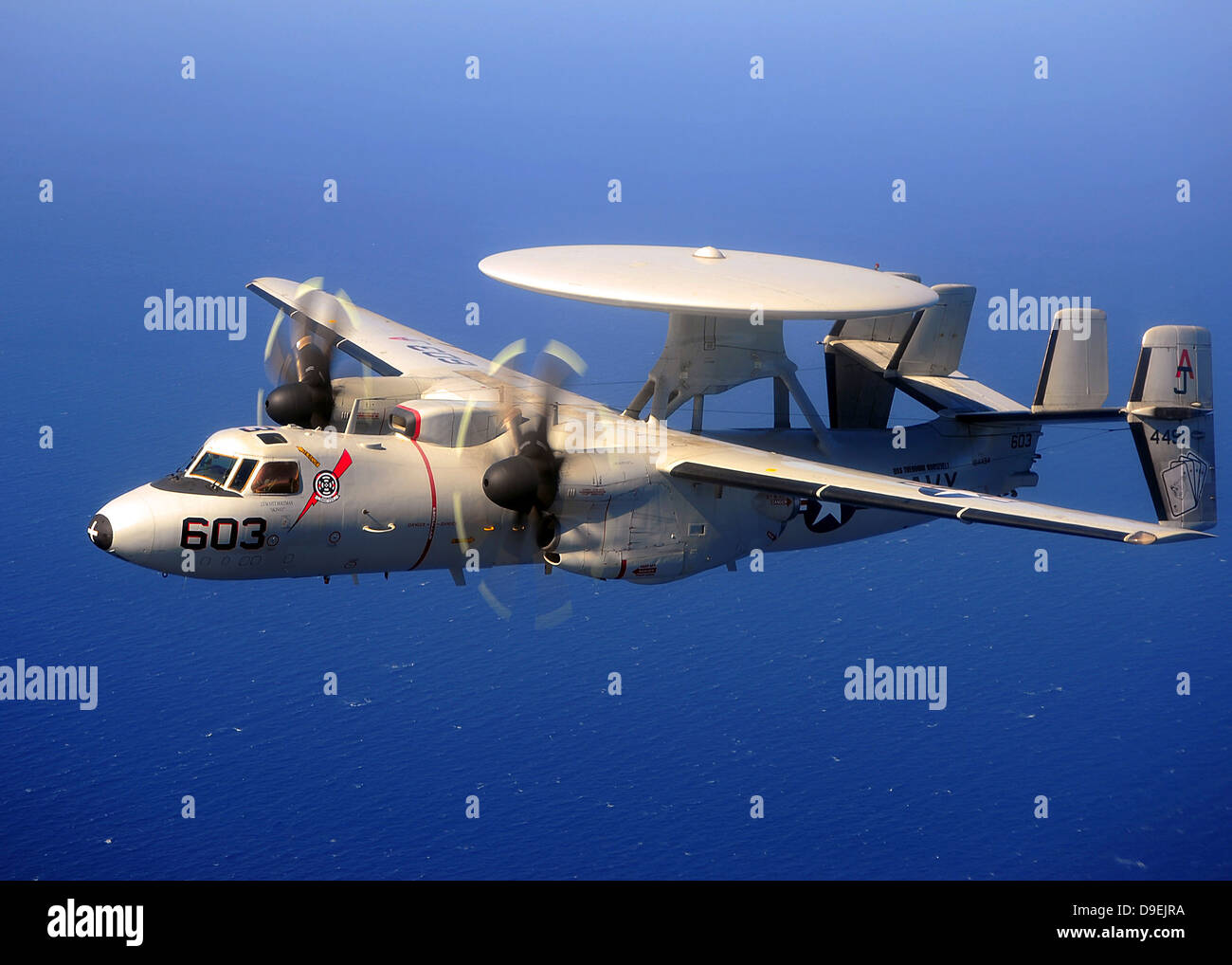 Pacific Ocean, March 25, 2009 - An E-2C Hawkeye flies over the Pacific Ocean in the U.S. 5th Fleet area of responsibility. Stock Photo
