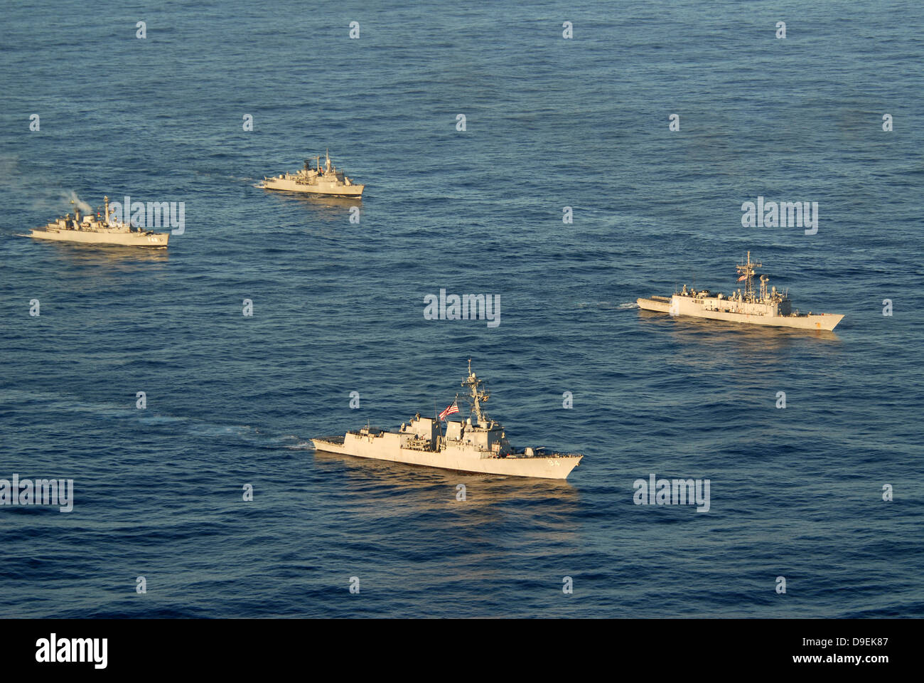 Multinational Navy ships move into formation during UNITAS 52 in the Atlantic Ocean. Stock Photo